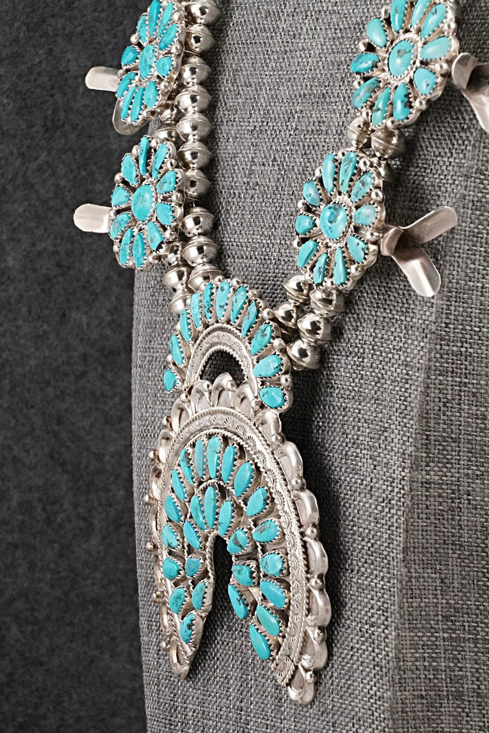 Turquoise & Sterling Silver Squash Blossom Set - Justina Wilson
