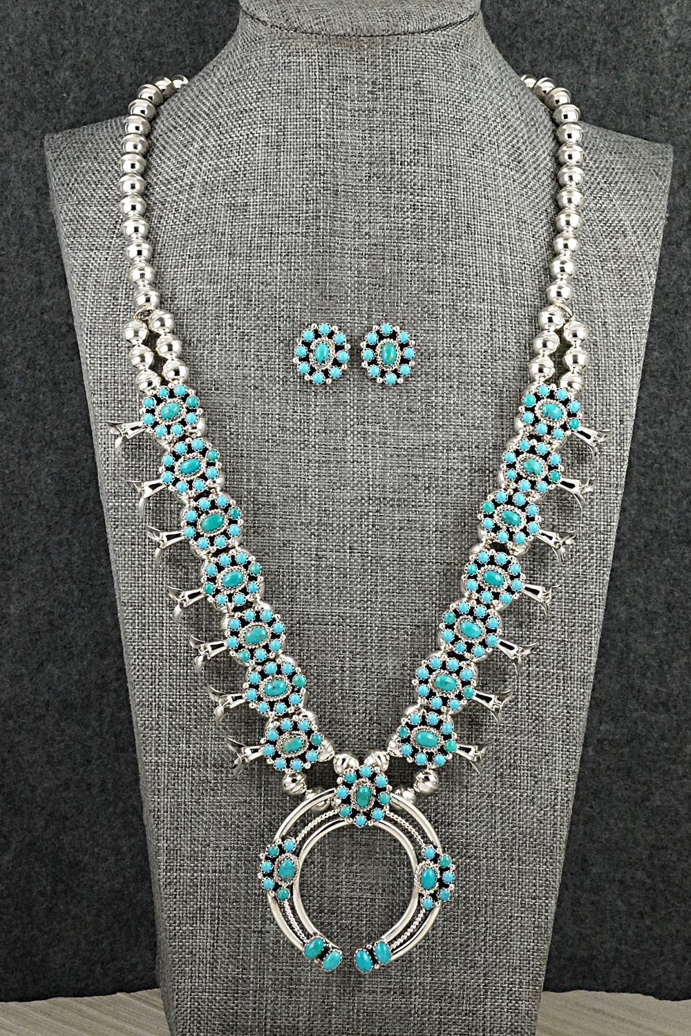 Turquoise & Sterling Silver Squash Blossom Set - Nate Curley