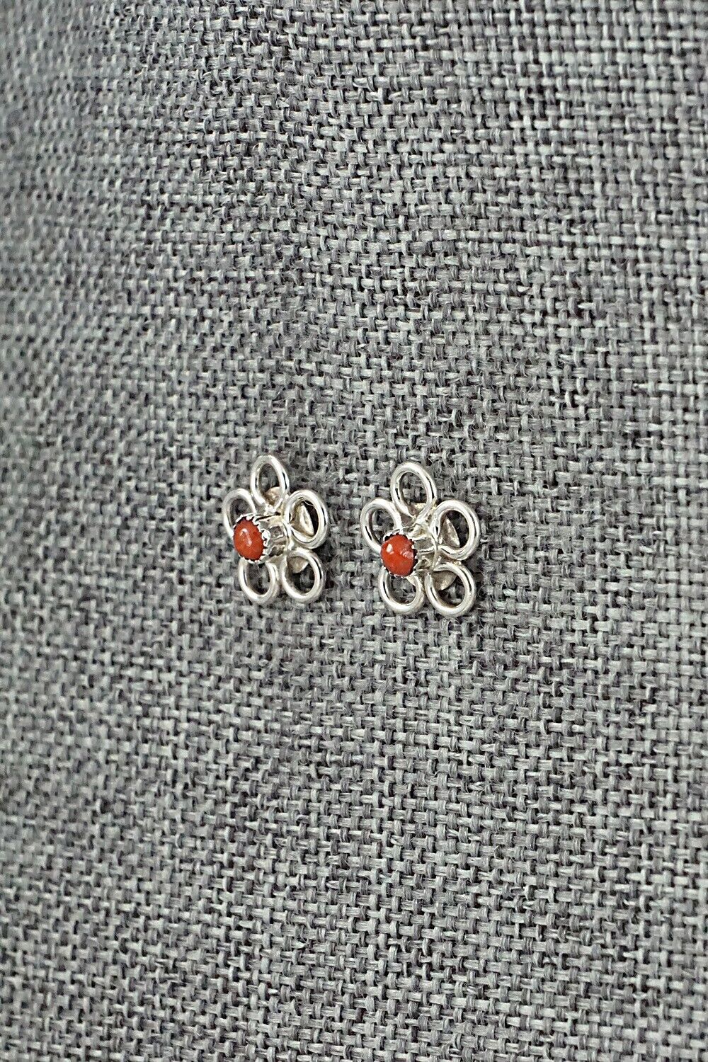 Coral & Sterling Silver Earrings - Connie Bowannie