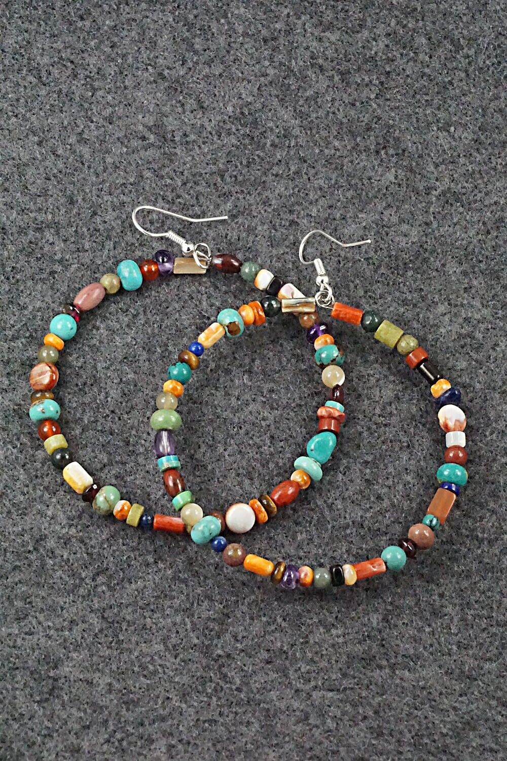 Multi Stone & Sterling Silver Hoop Earrings - Helen Tsosie