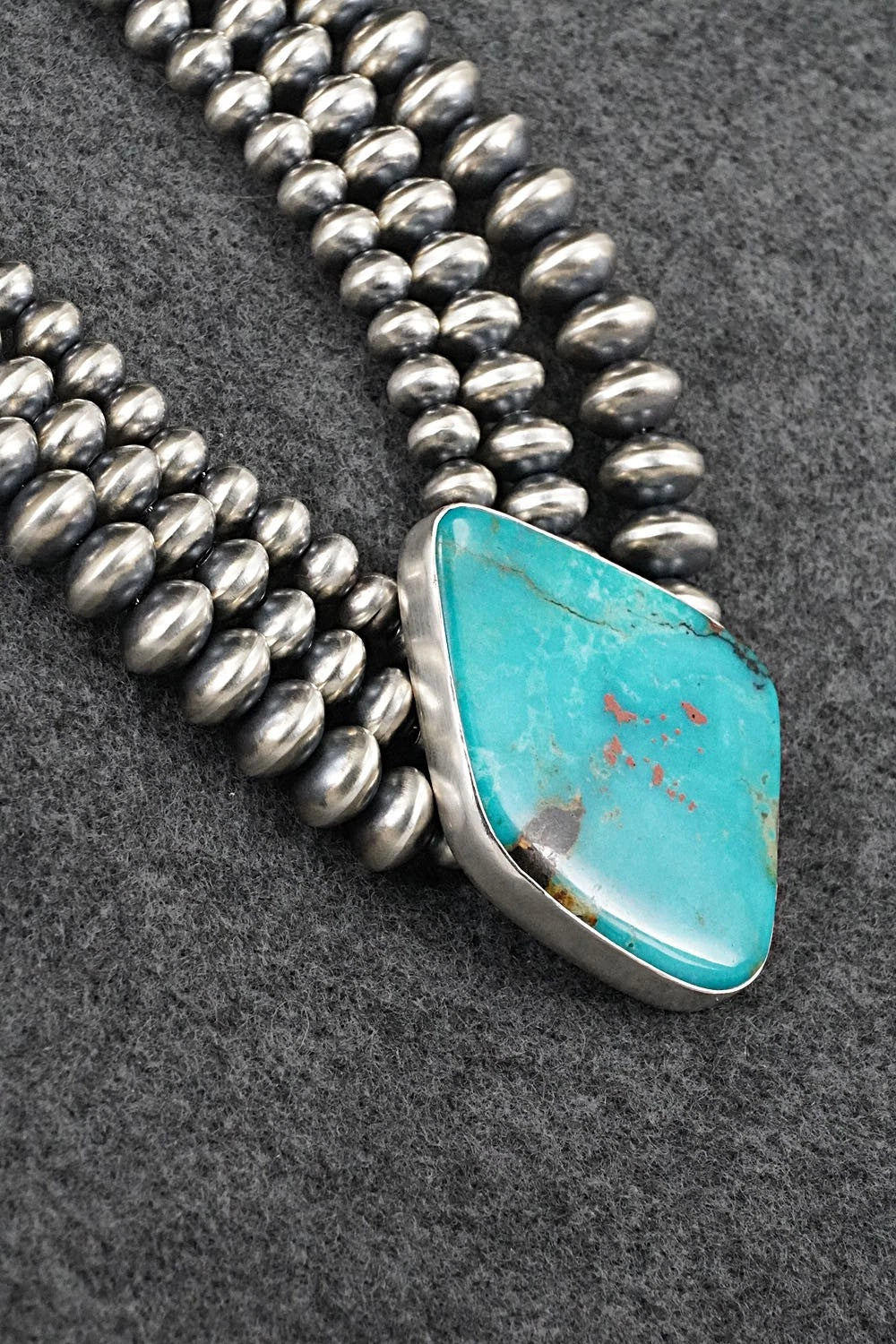 Turquoise & Sterling Silver Navajo Pearl Necklace - Gruber & Halwood