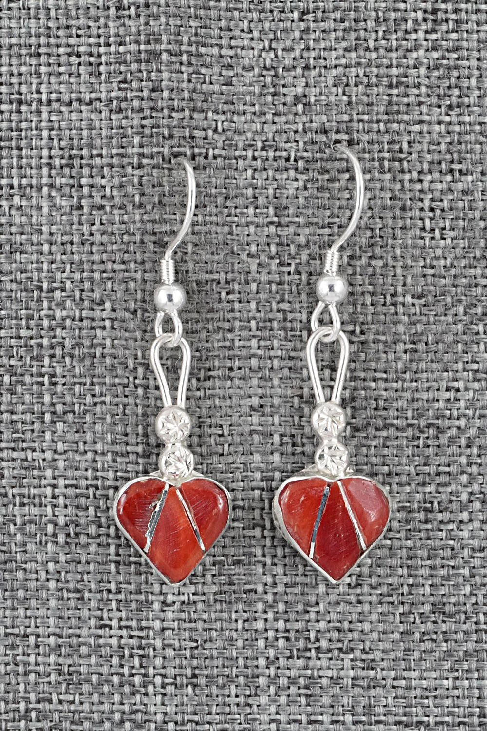Coral Inlay & Sterling Silver Earrings - Ola Eriacho