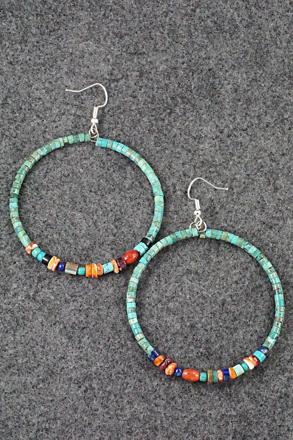 Multi Stone & Sterling Silver Hoop Earrings - Helen Tsosie