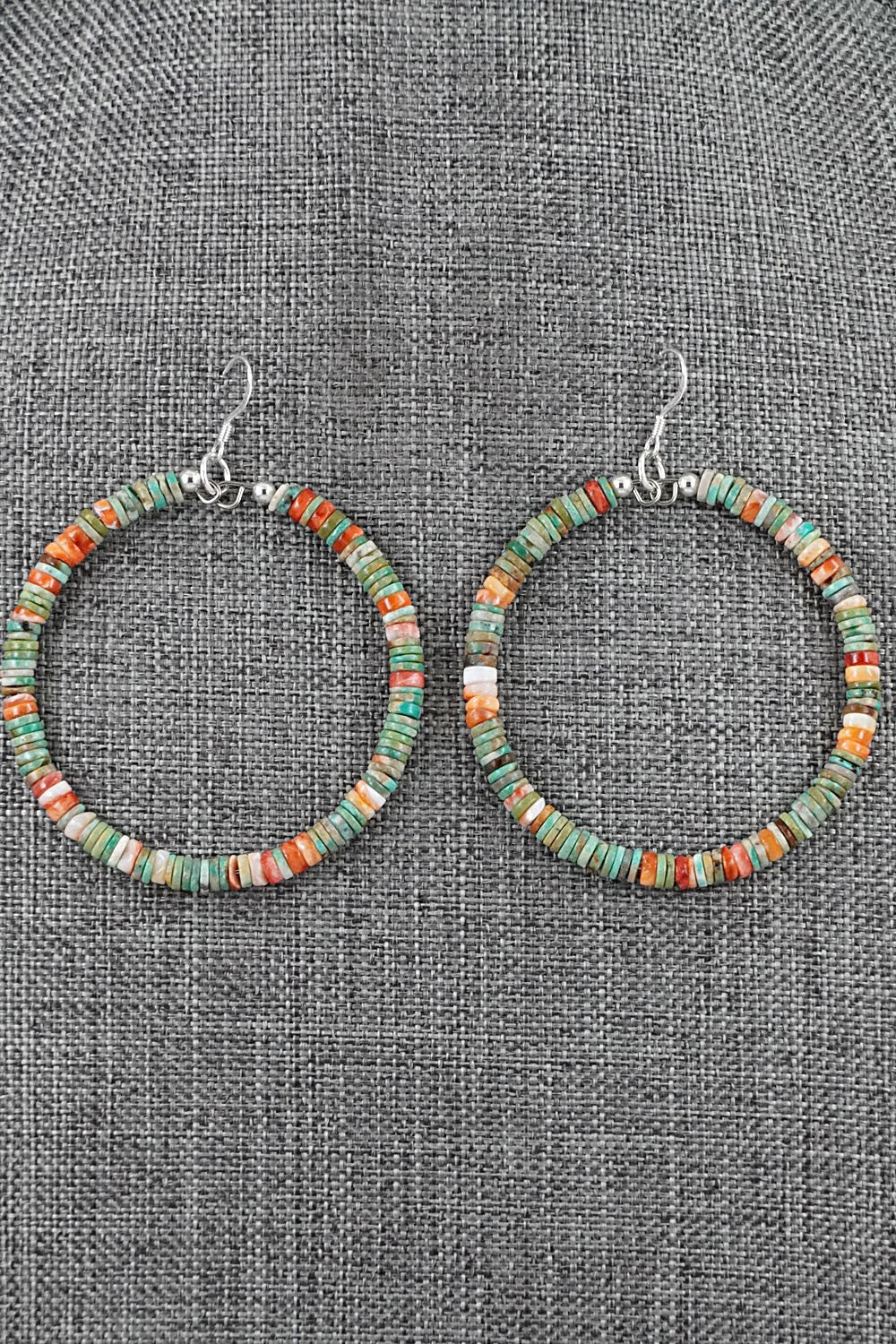 Turquoise, Spiny Oyster & Sterling Silver Earrings - Doreen Jake
