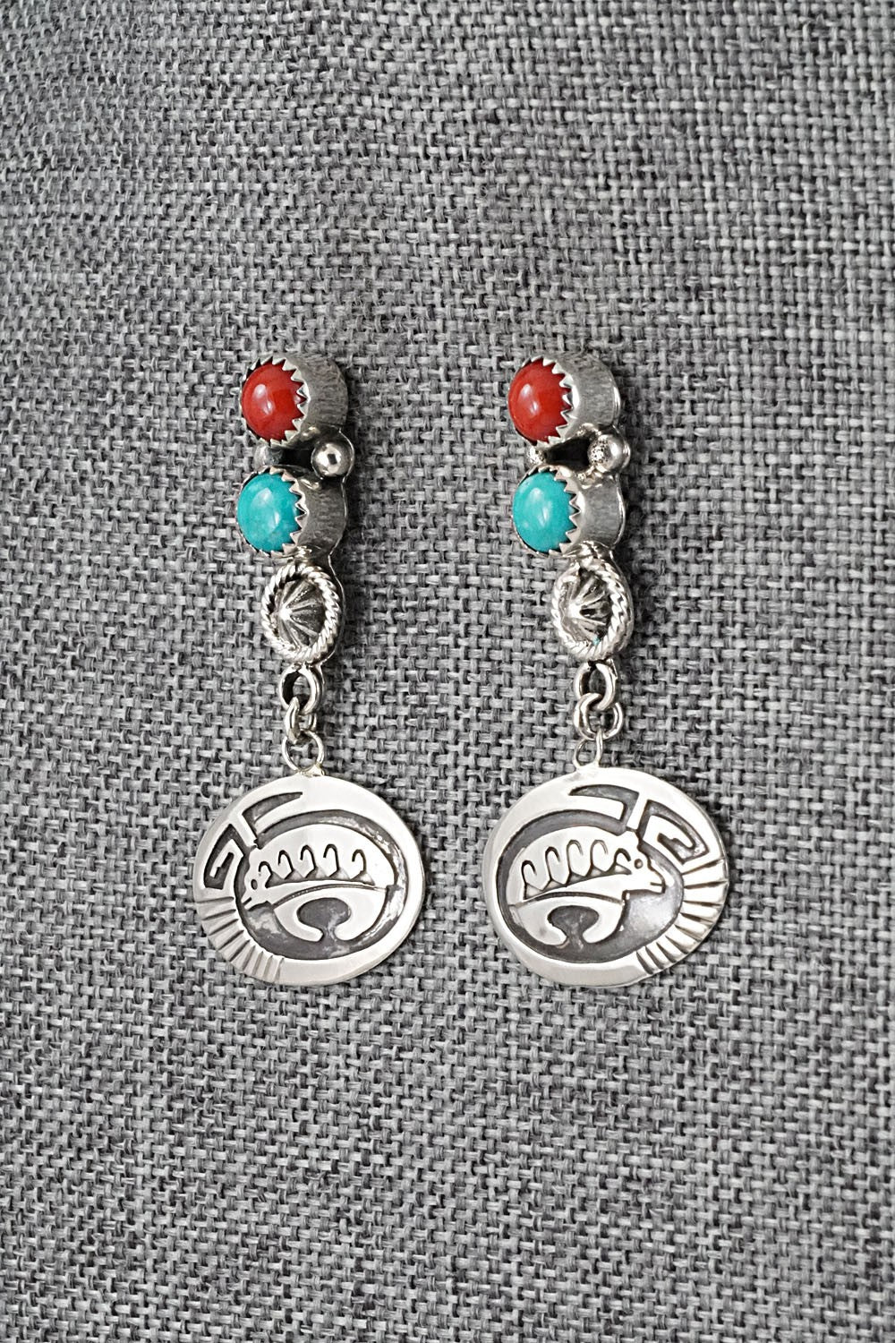 Turquoise, Coral & Sterling Silver Earrings - Annette Martinez