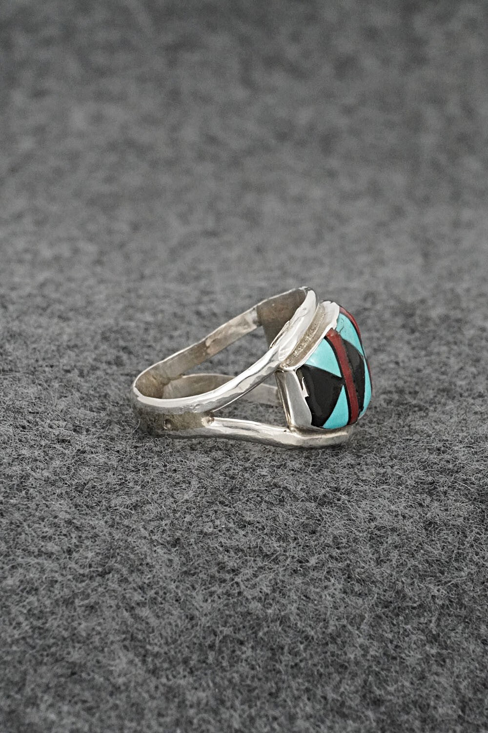 Multi-Stone & Sterling Silver Inlay Ring - Ola Eriacho - Size 7.5