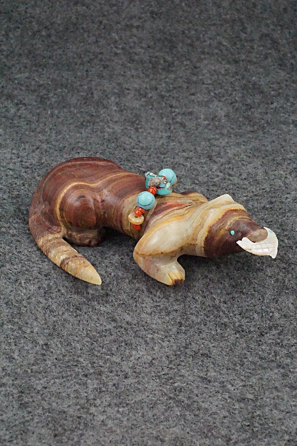 Otter with Fish Zuni Fetish Carving - Douglas Martza