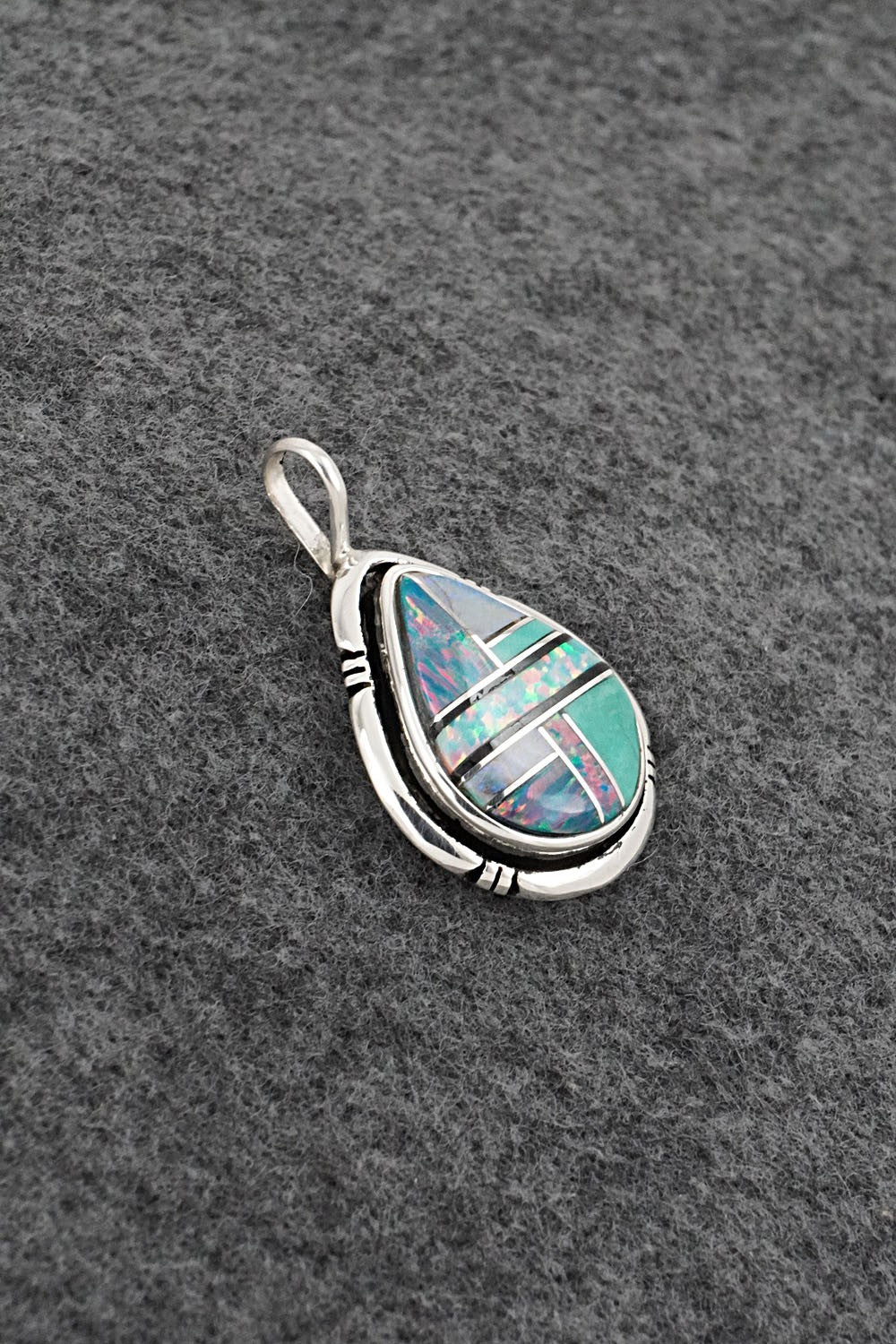 Turquoise, Opalite & Sterling Silver Pendant - Joseph Martinez