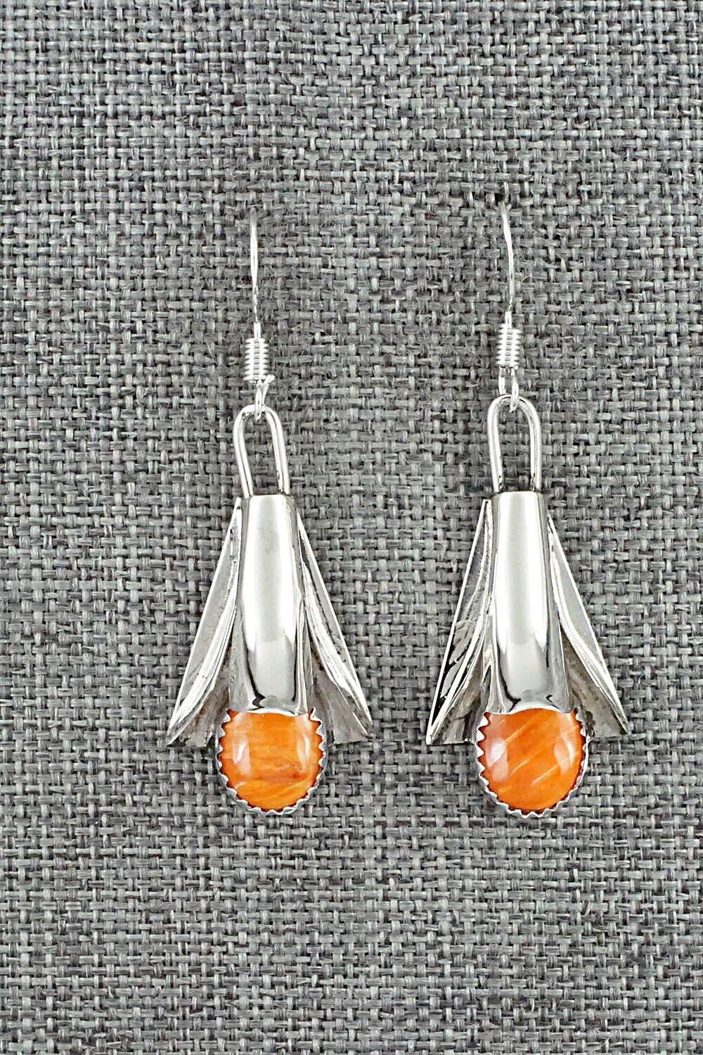 Spiny Oyster & Sterling Silver Earrings - Louise Yazzie