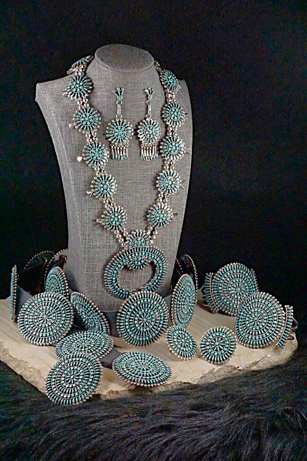 Turquoise & Sterling Silver Squash Blossom Set - Merlinda Chavez