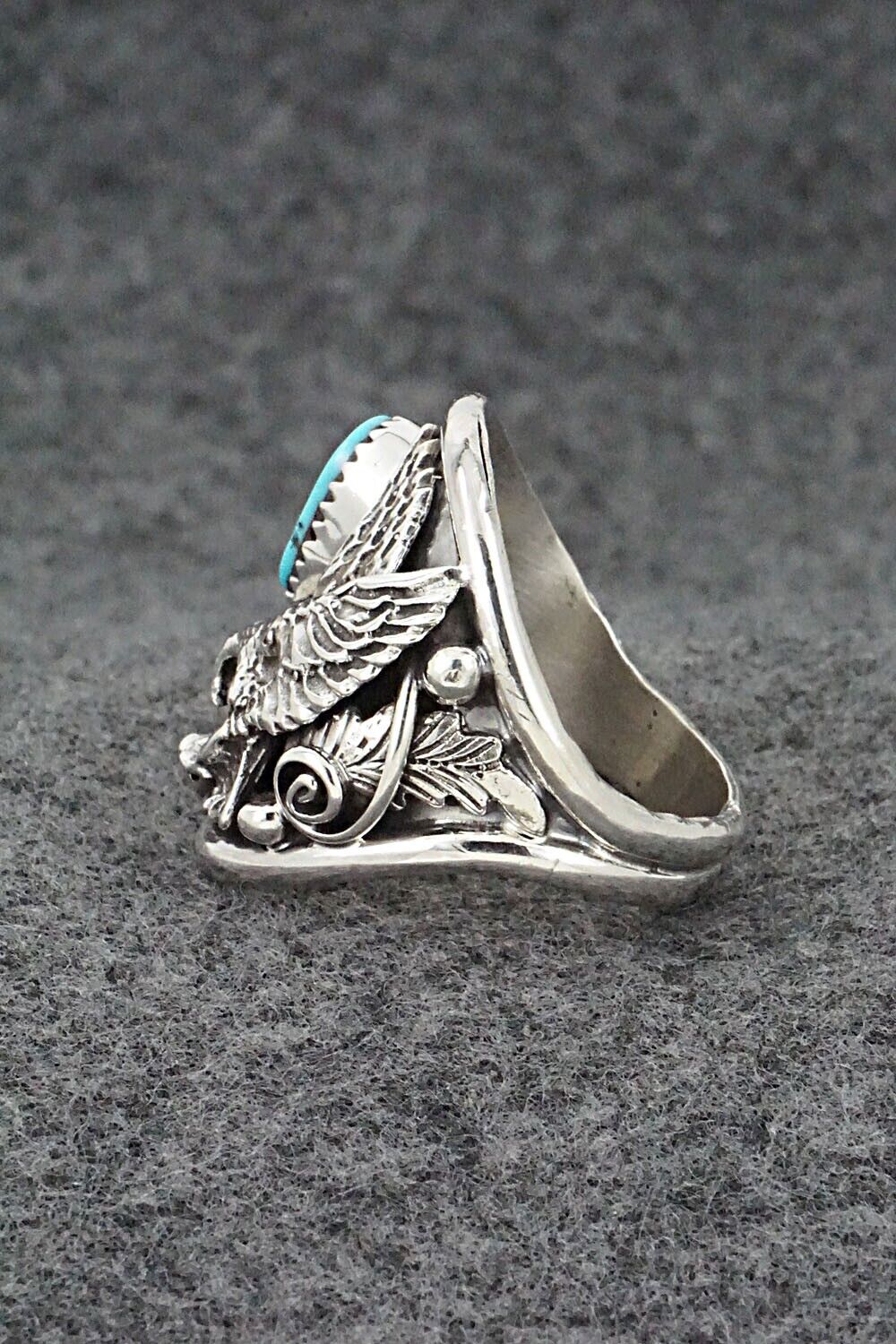 Turquoise, Coral & Sterling Silver Ring - Jeannette Saunders - Size 11.75