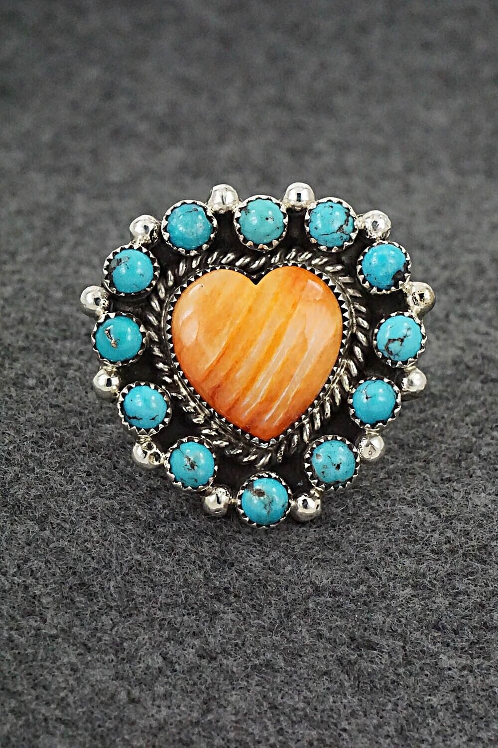 Spiny Oyster, Turquoise & Sterling Silver Ring - Sandra Parkett - Size 8.5 (Adj)