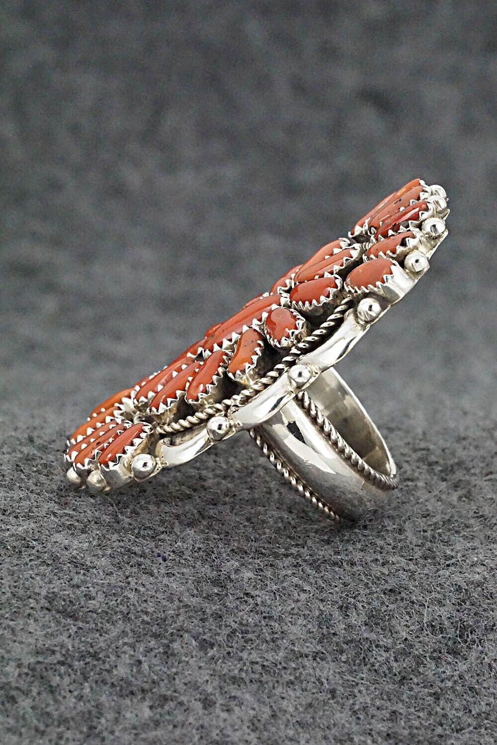 Coral and Sterling Silver Ring - Justina Wilson - Size 8