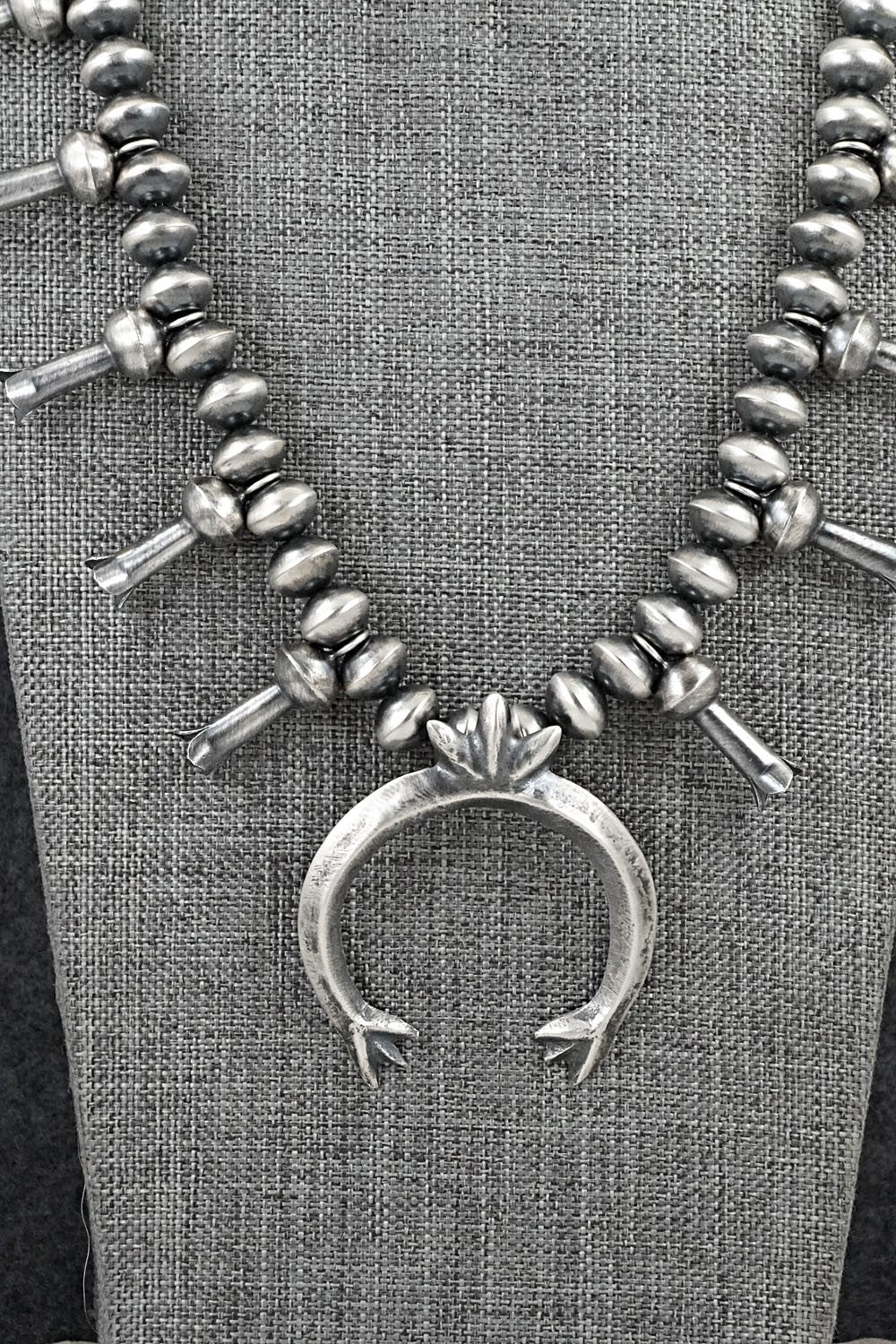 Sterling Silver Navajo Pearl Squash Blossom Necklace - Presley Haley