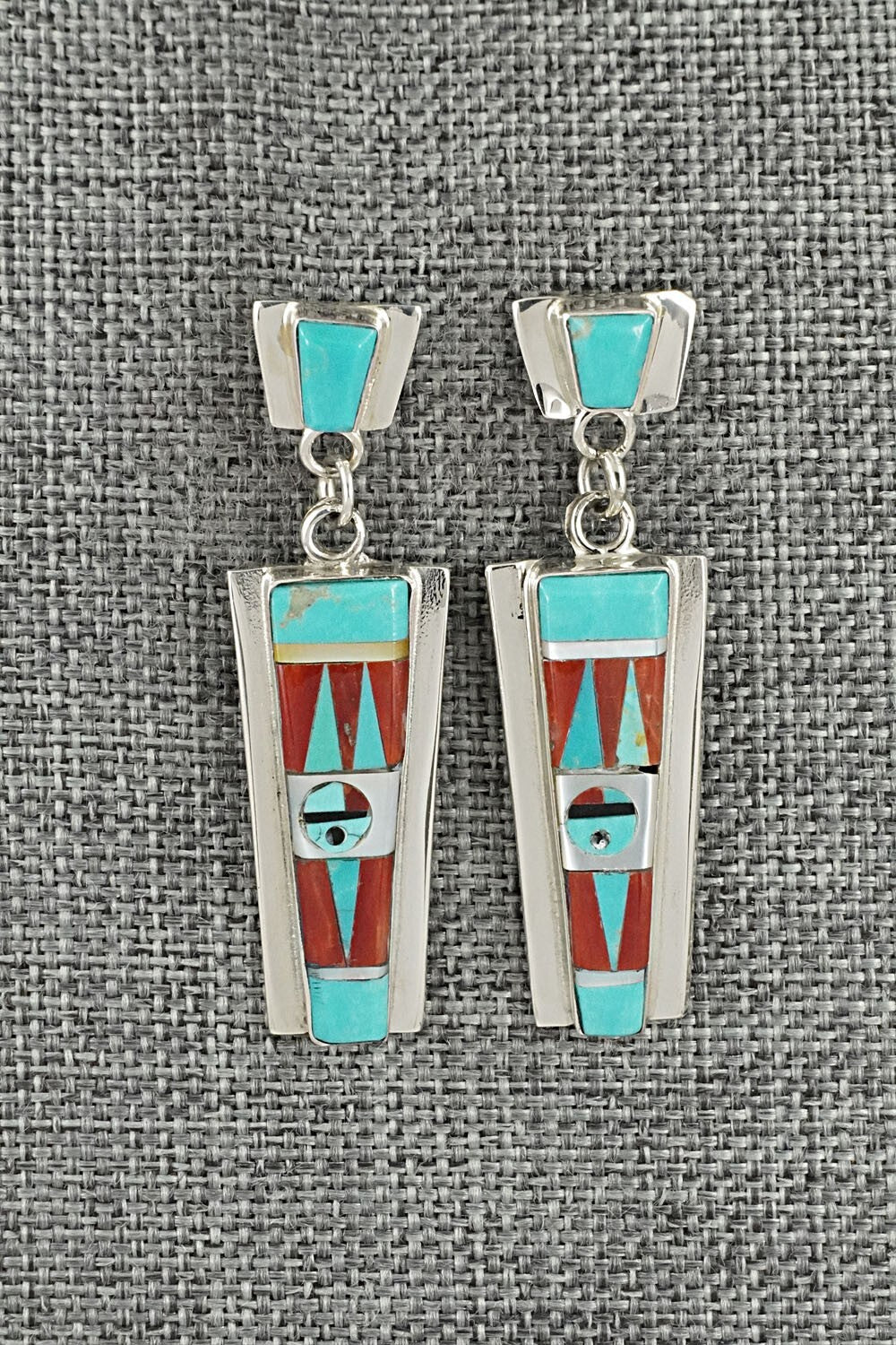 Multi Stone Inlay & Sterling Silver Earrings - Roland Edaakie