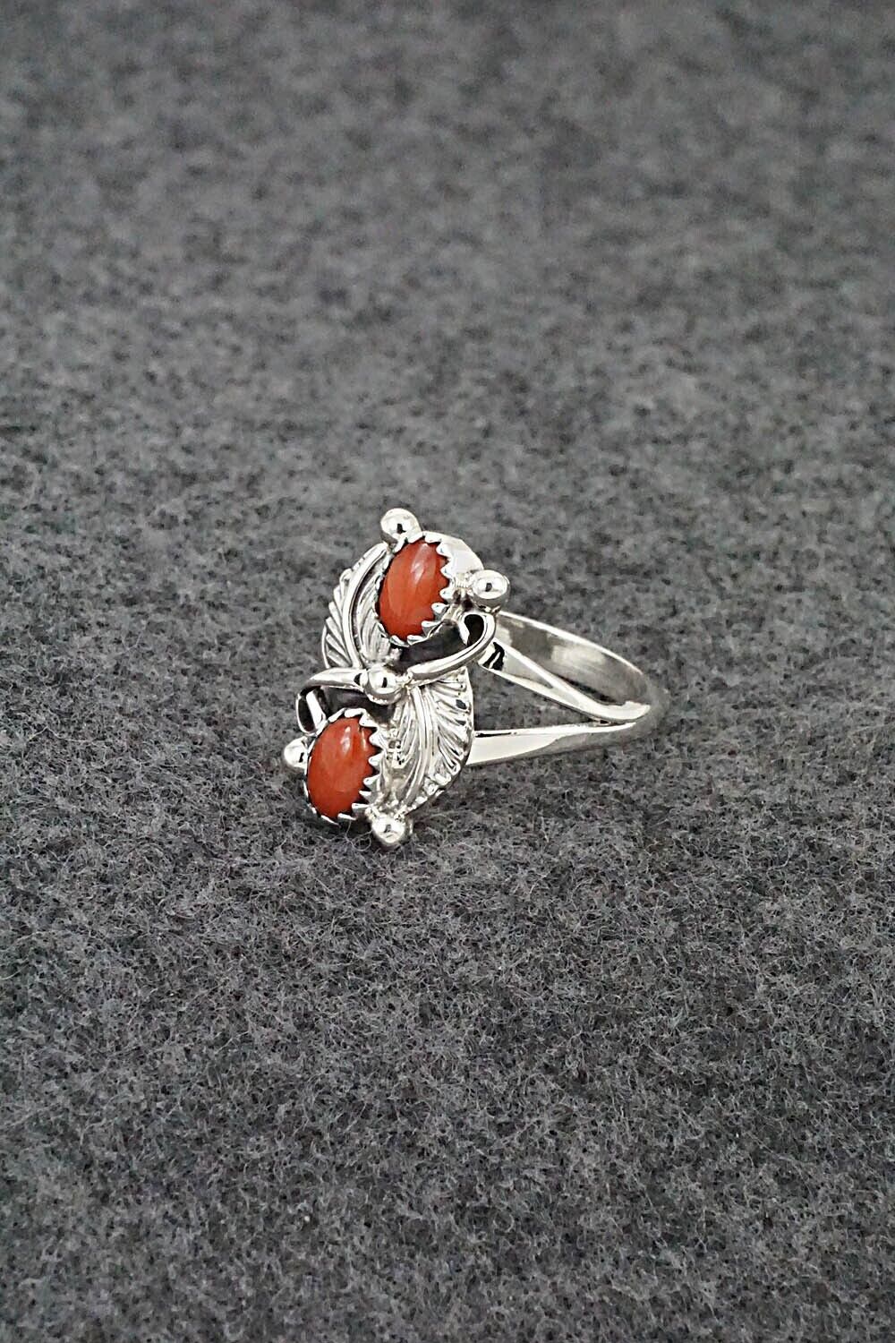 Coral & Sterling Silver Ring - Judy Largo - Size 7.25