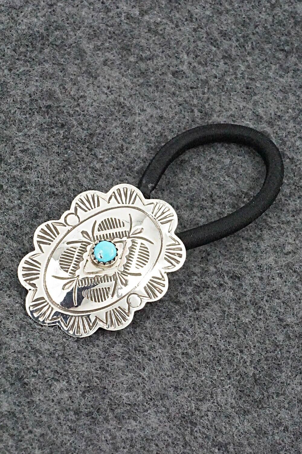 Turquoise & Sterling Silver Hair Tie - Bertha Begay