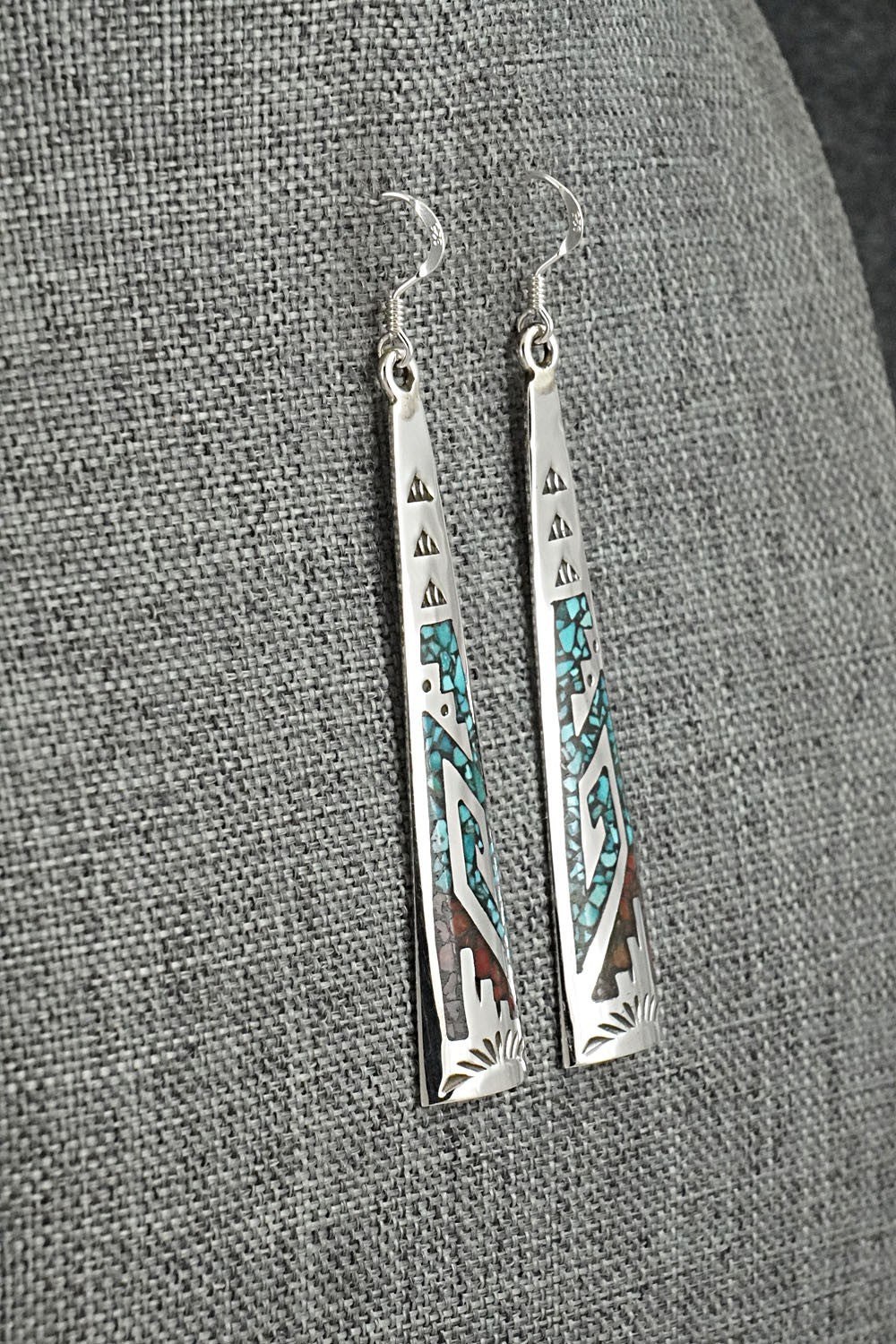 Turquoise, Coral Chip & Sterling Silver Earrings - Joleen Yazzie
