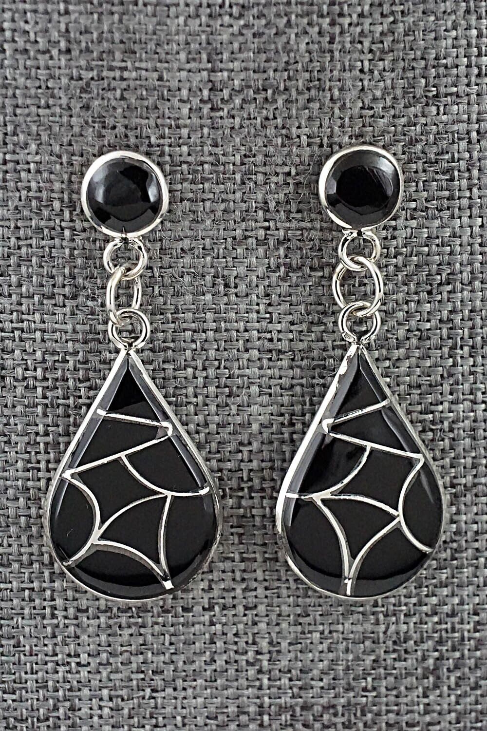 Onyx & Sterling Silver Inlay Earrings - Delorna Lahi