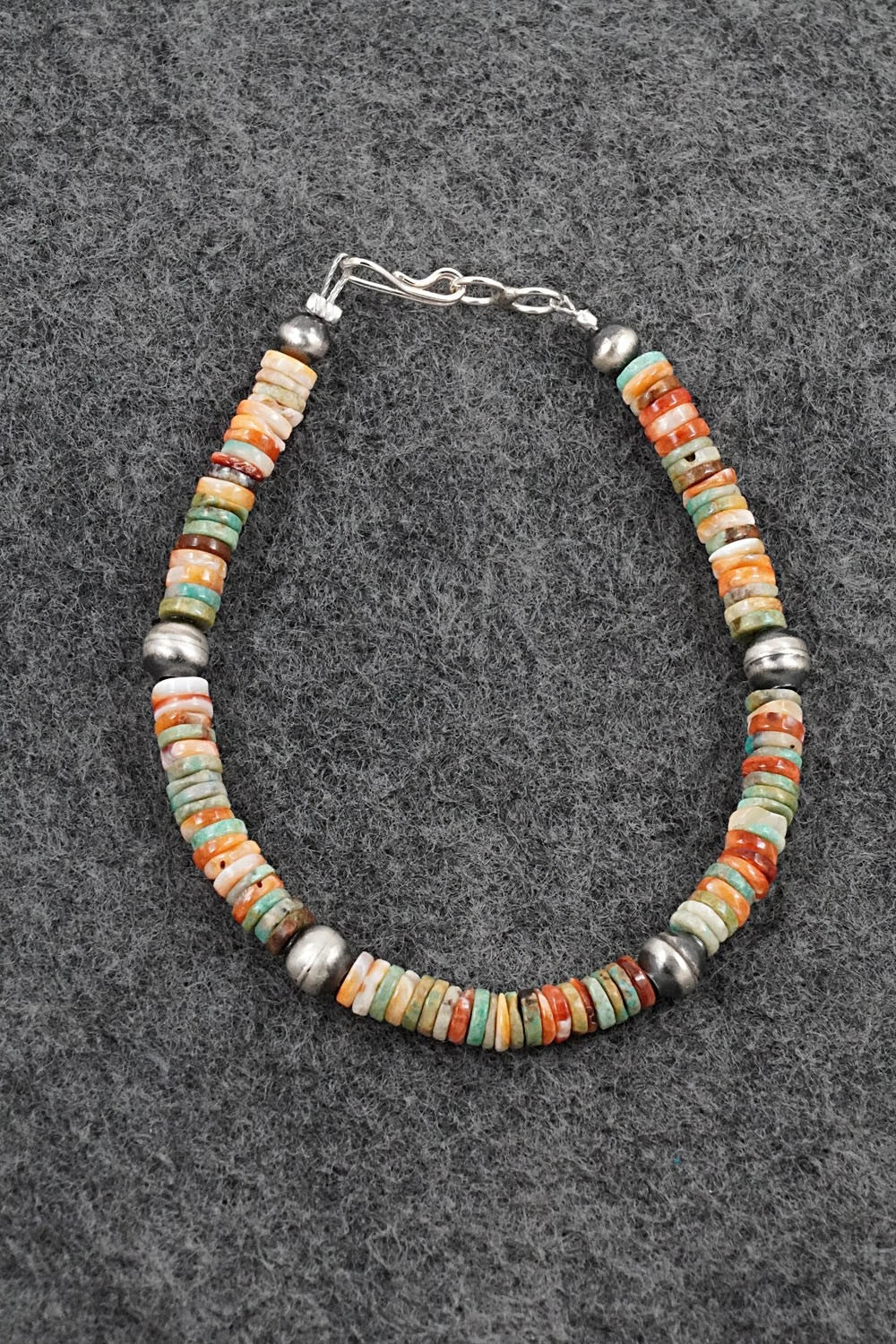 Turquoise, Spiny Oyster & Sterling Silver Bracelet - Doreen Jake