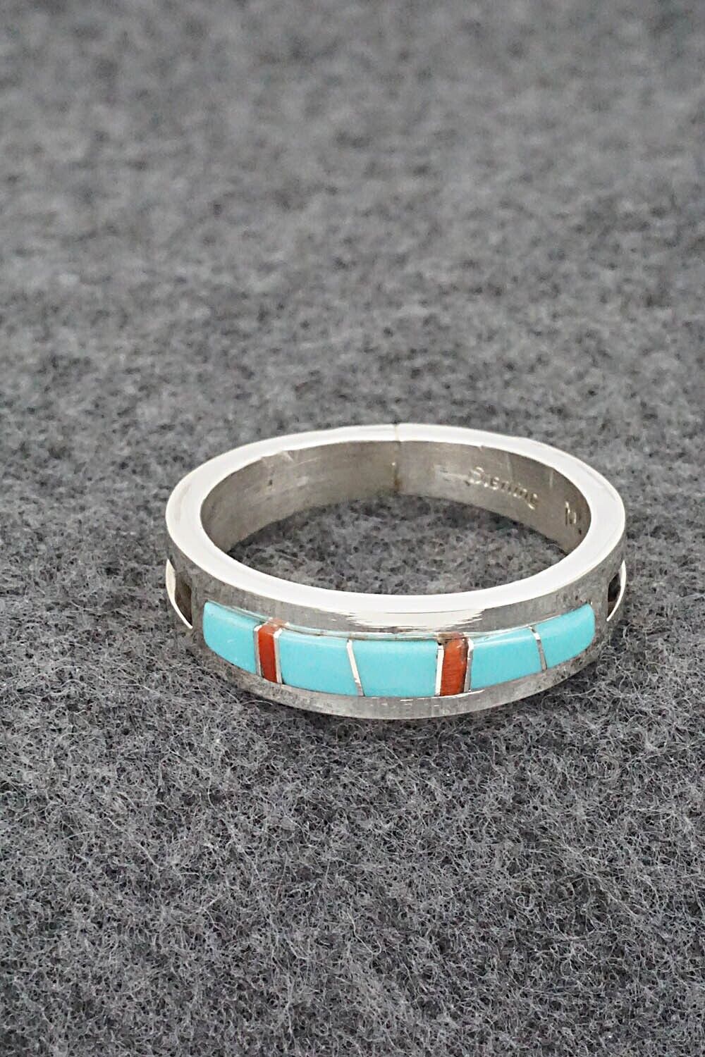 Turquoise, Coral & Sterling Silver Ring - Wilbert Muskett - Size 13