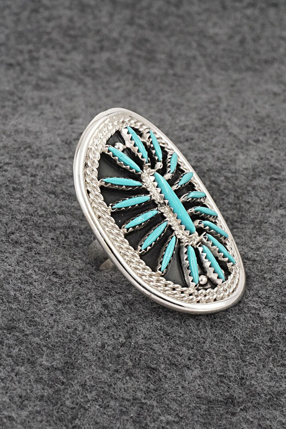 Turquoise & Sterling Silver Ring - Jack Etsate - Size 7.75