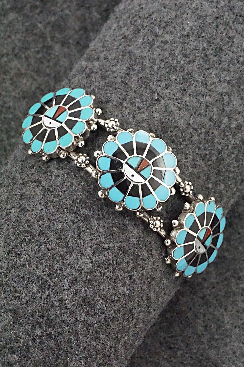 Multi-Stone & Sterling Silver Inlay Bracelet - Delbert Soseeah
