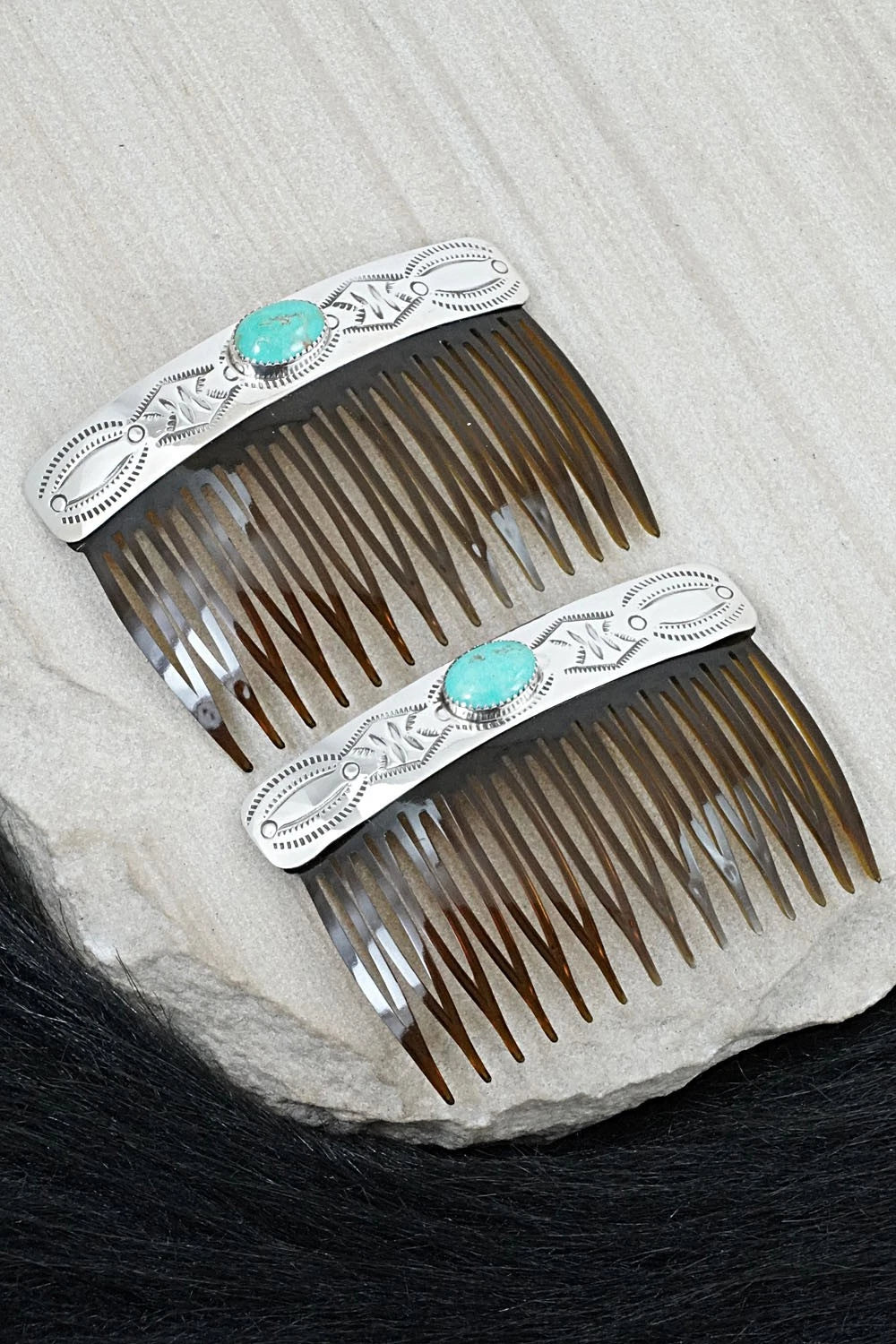 Turquoise & Sterling Silver Hair Combs - Jolene Begay