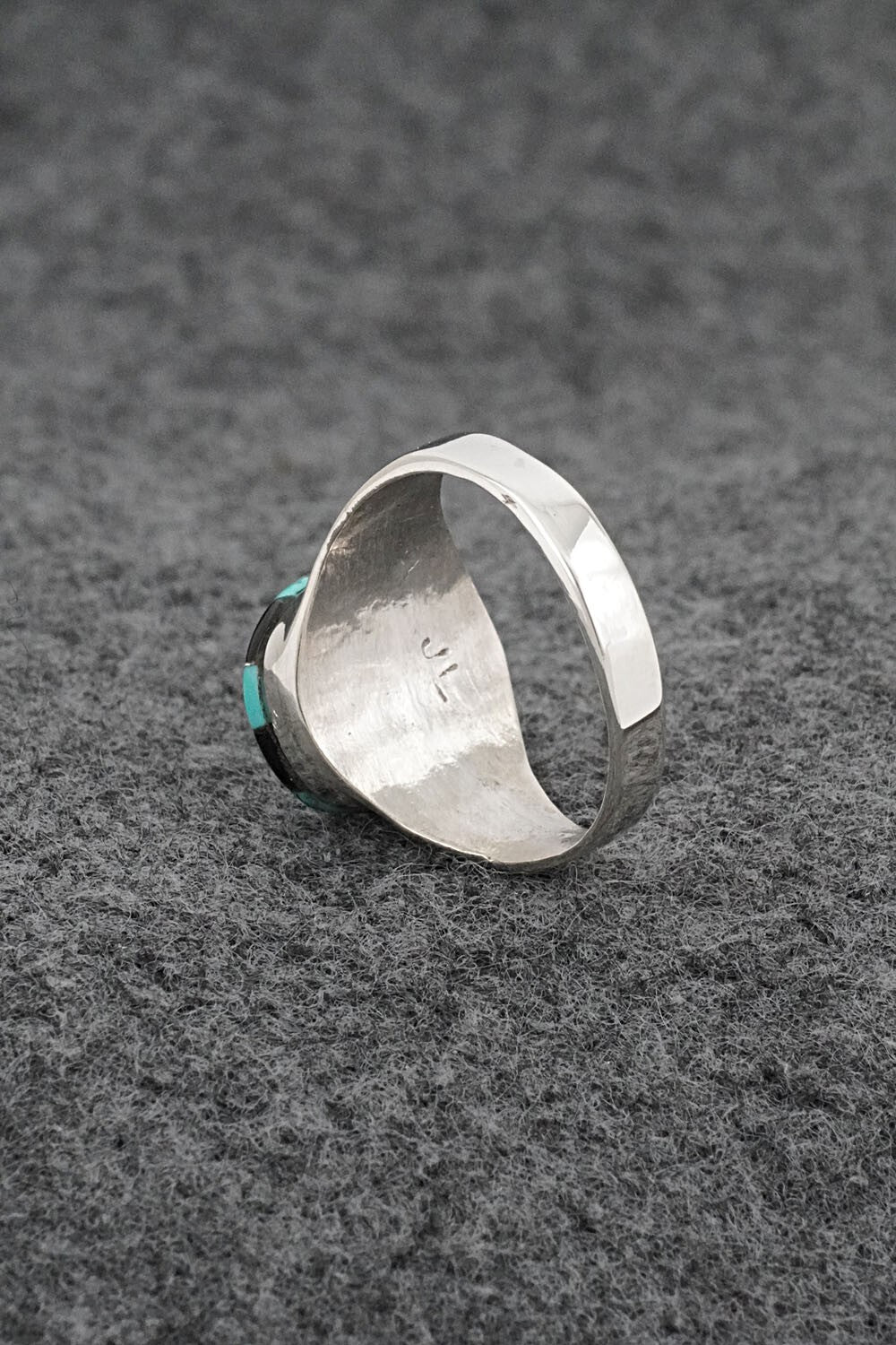 Turquoise, Onyx & Sterling Silver Inlay Ring - Johnson Laweka - Size 8