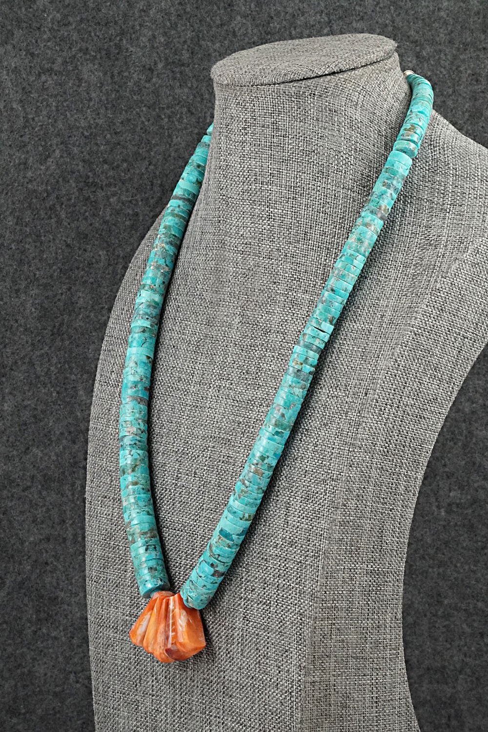 Turquoise, Spiny Oyster & Sterling Silver Necklace - Lupe Lovato