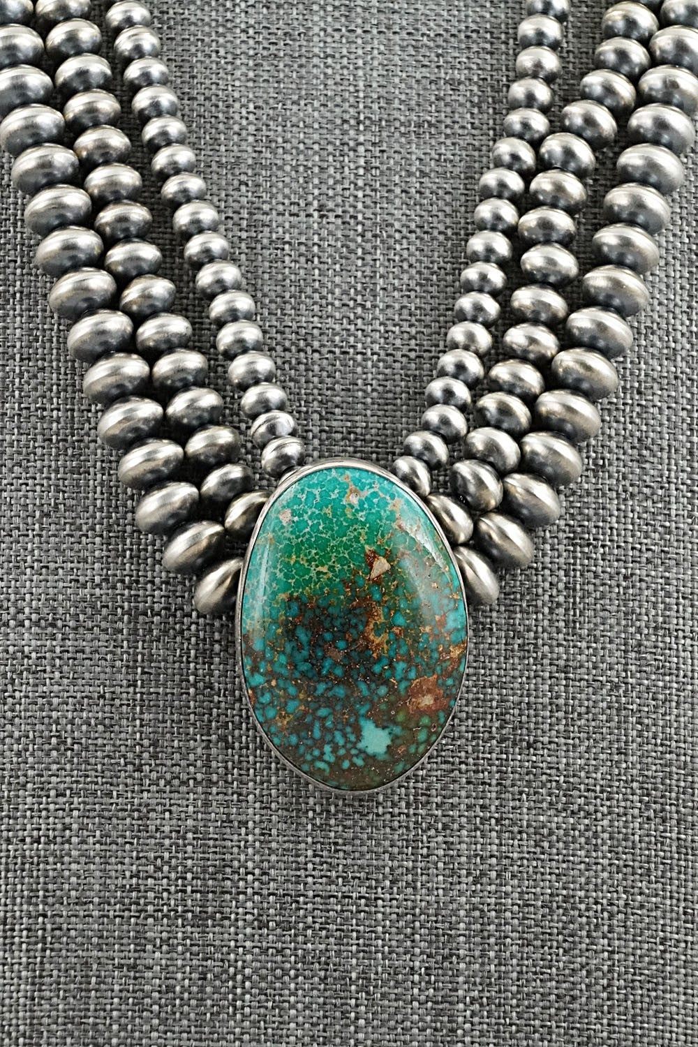 Turquoise & Sterling Silver Navajo Pearl Necklace - Johnson & Halwood
