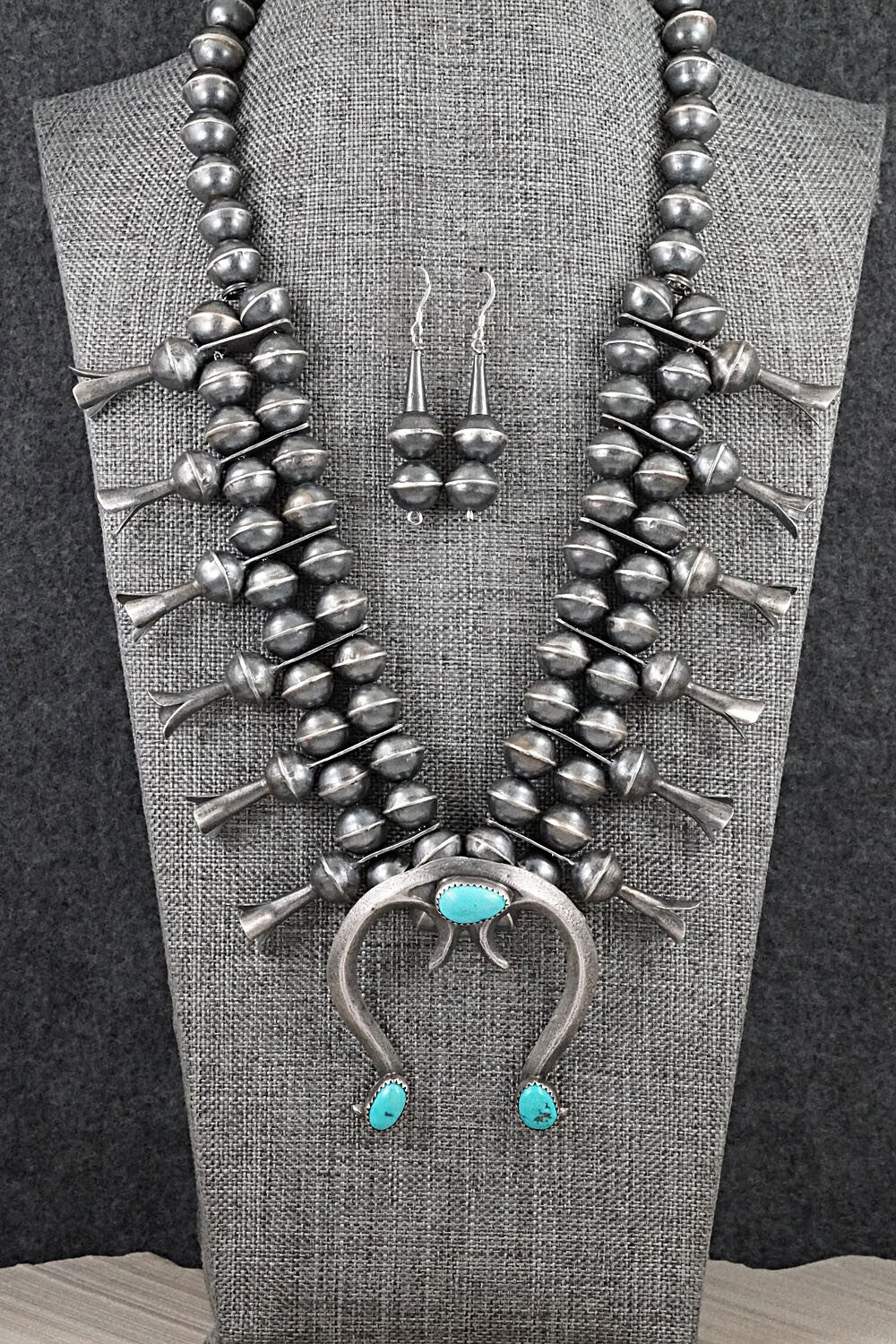 Turquoise & Sterling Silver Squash Blossom Set - Gilbert Martin