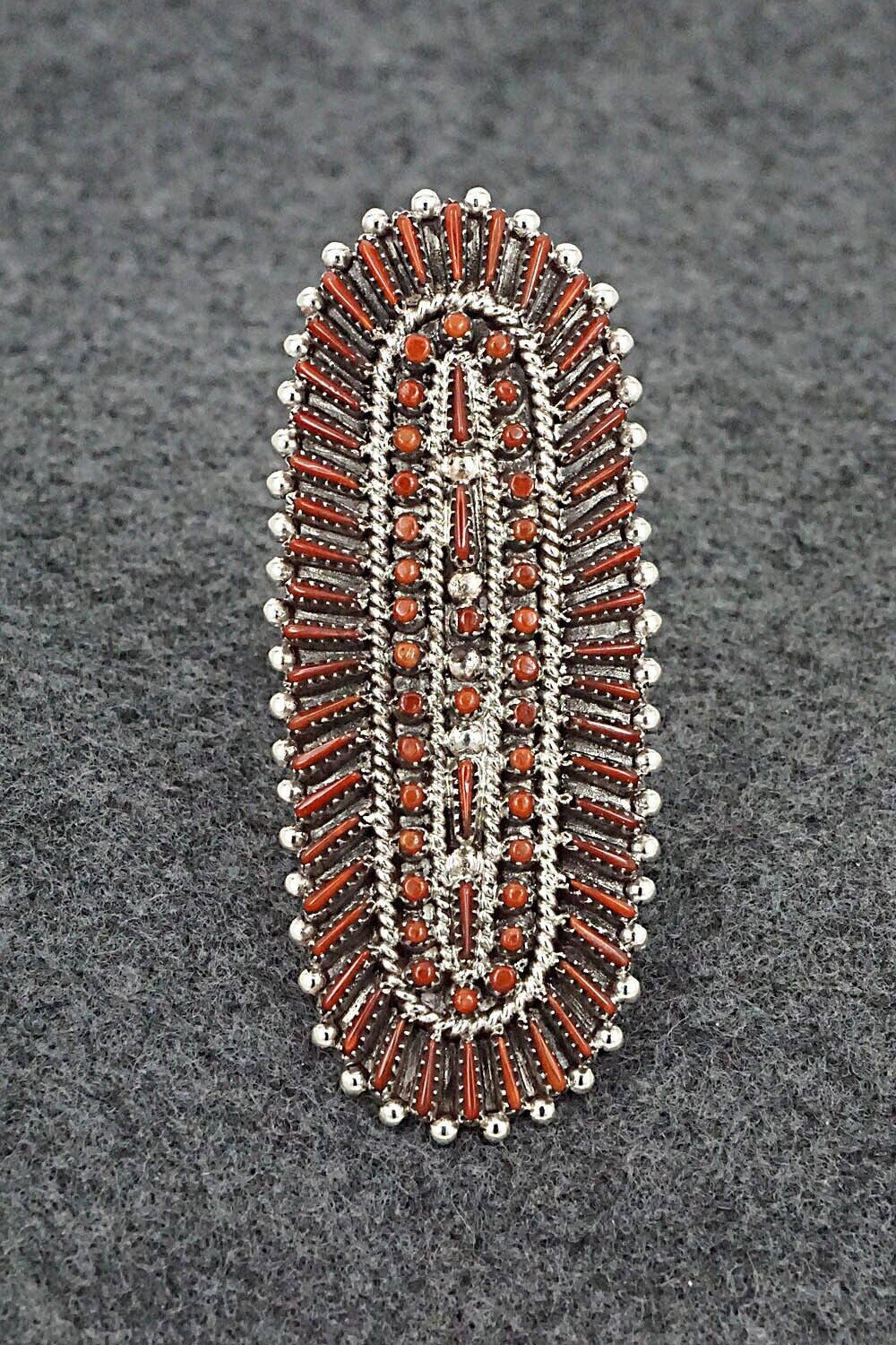 Coral & Sterling Silver Ring - Shirley Lahi - Size 9