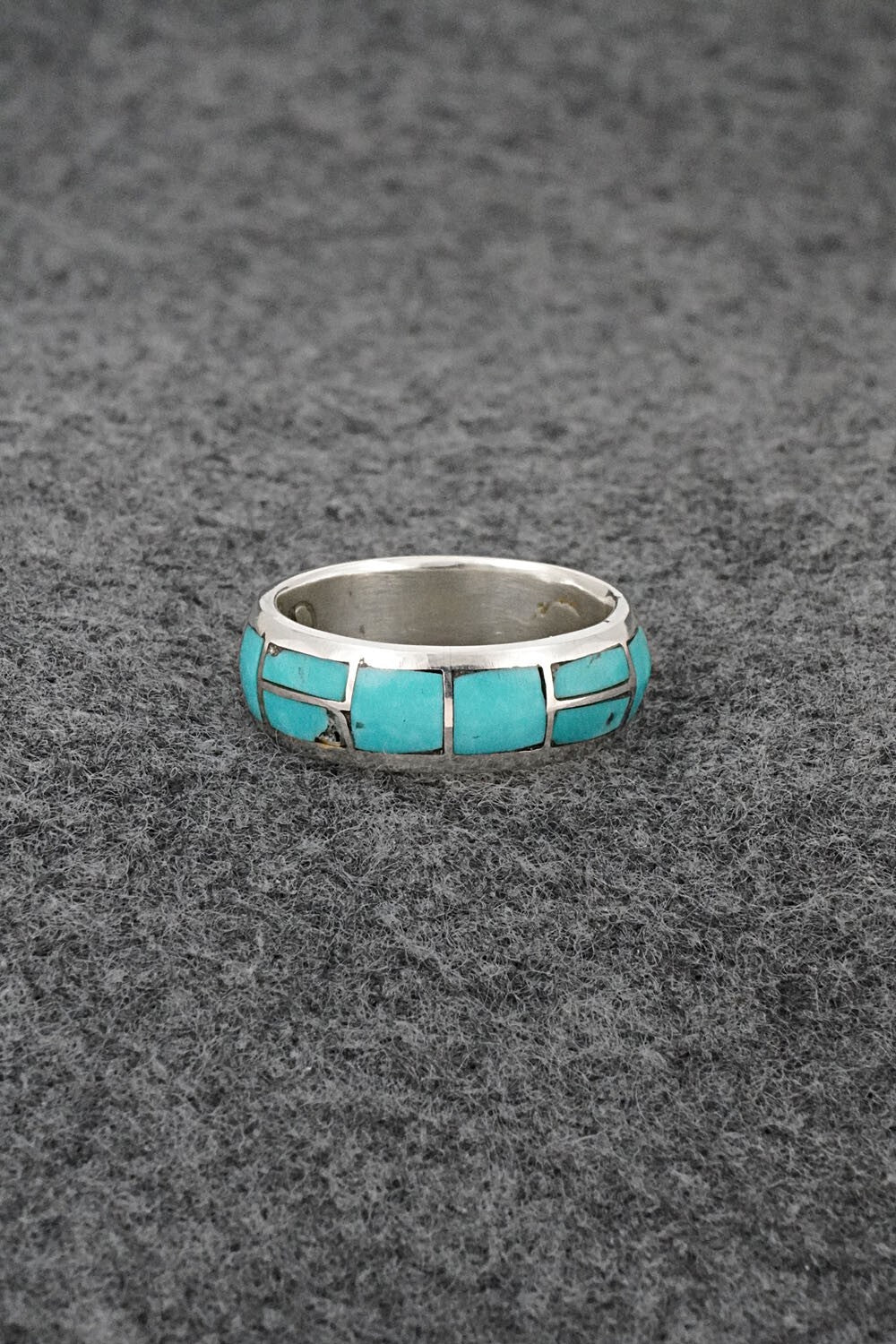 Turquoise & Sterling Silver Inlay Ring - Matilda Chattin - Size 7