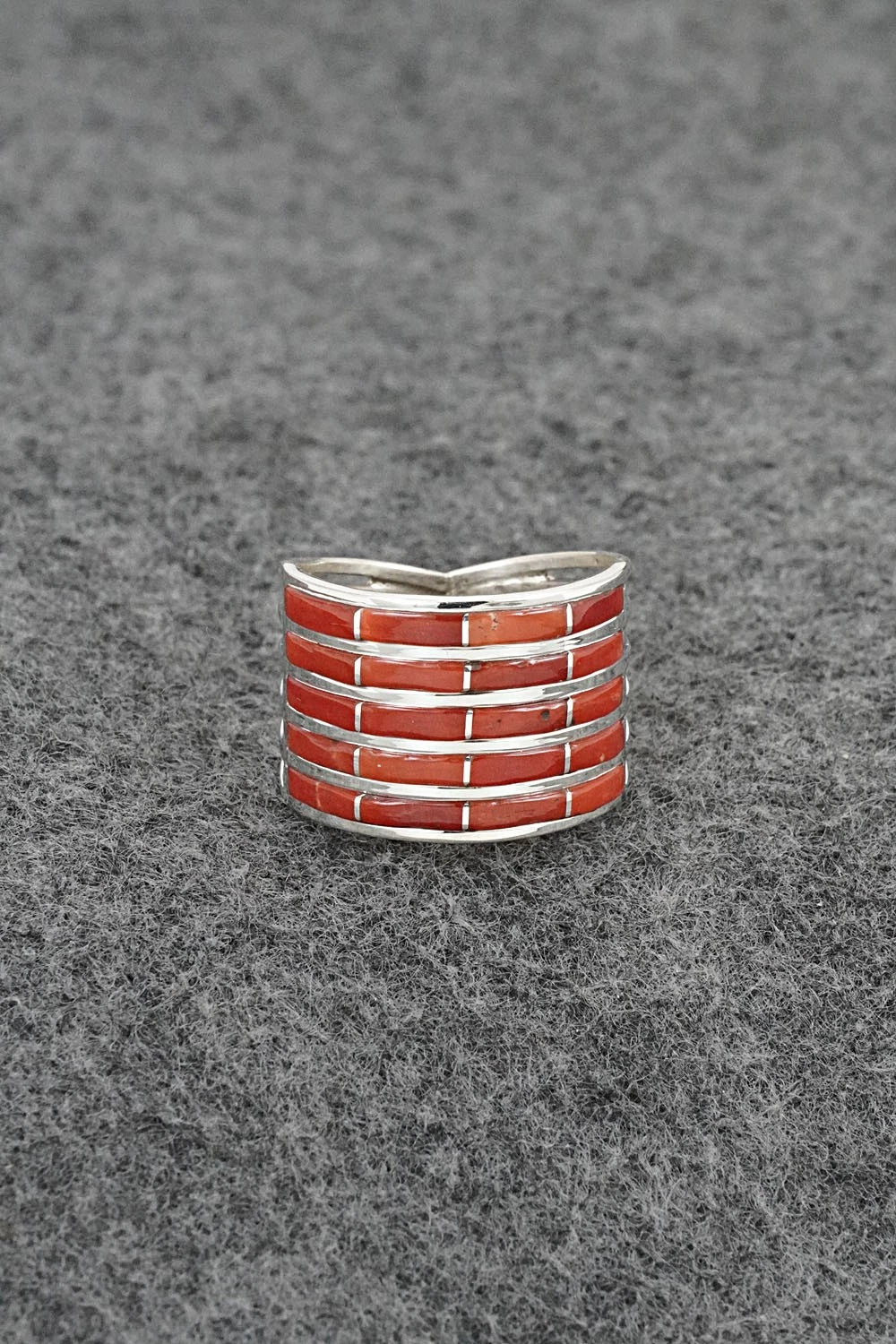 Coral & Sterling Silver Ring - Andrew Enrico - Size 7.5