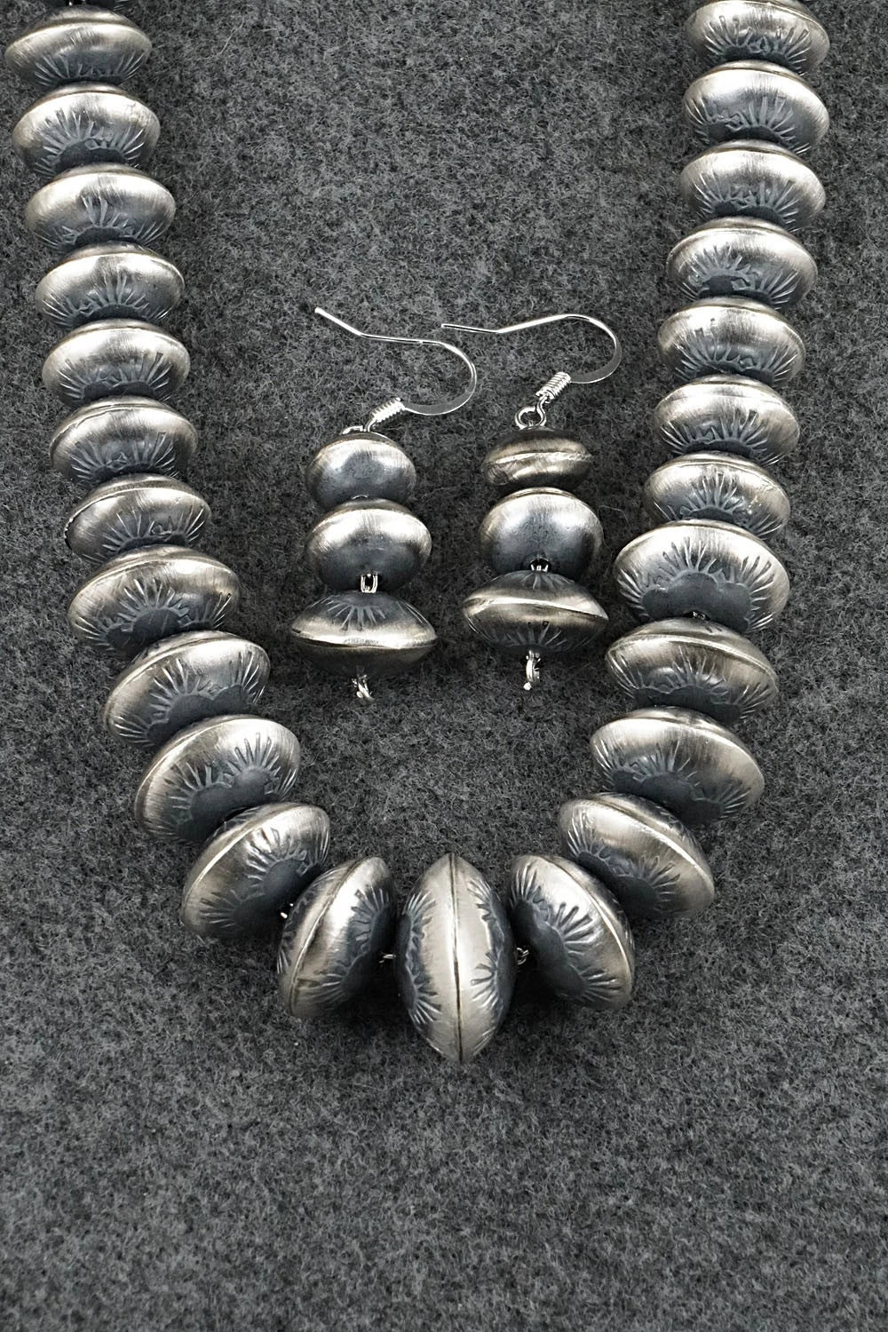 Sterling Silver Navajo Pearl Necklace and Earrings Set - Angeline Miller