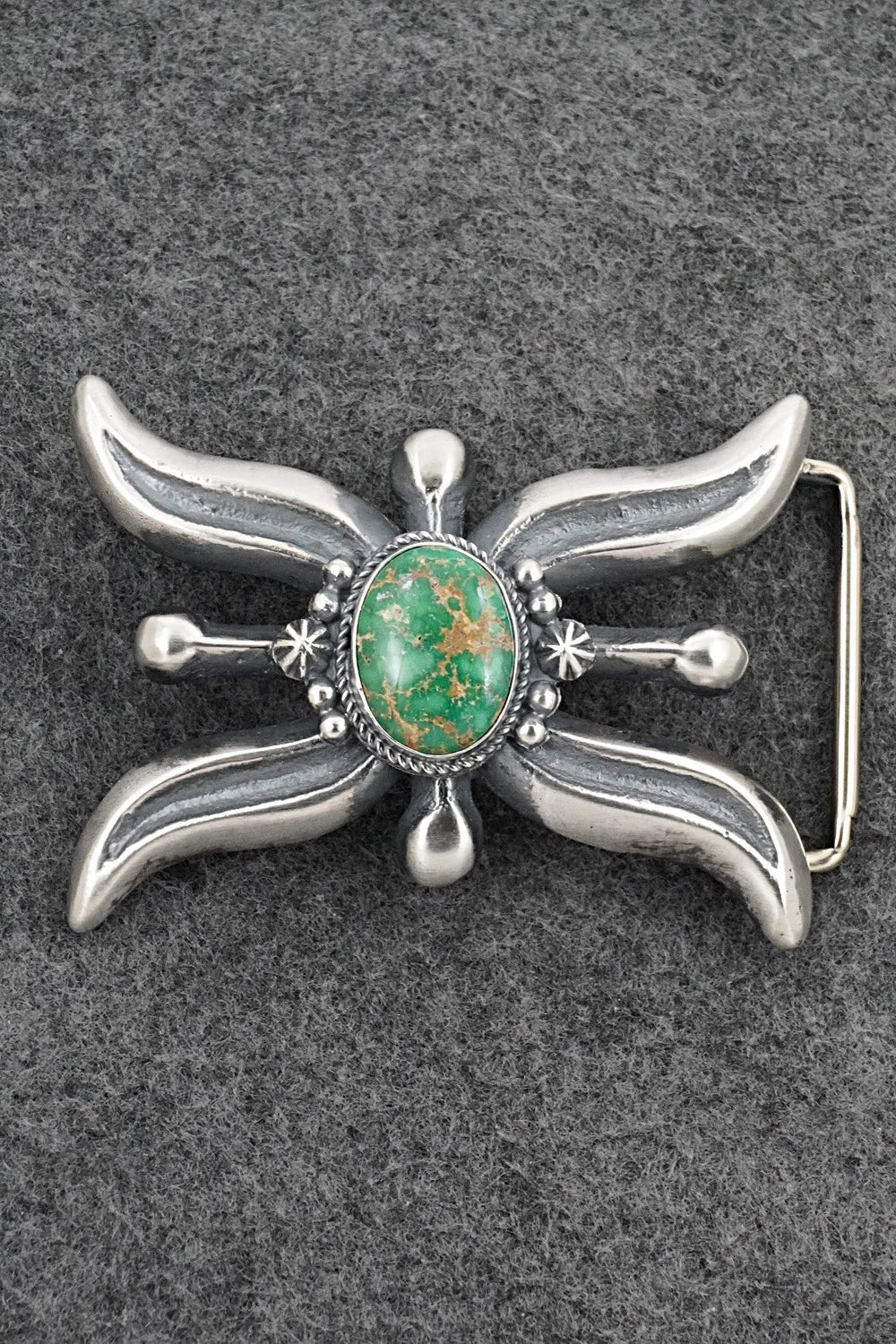 Turquoise & Sterling Silver Belt Buckle - Harrison Bitsue