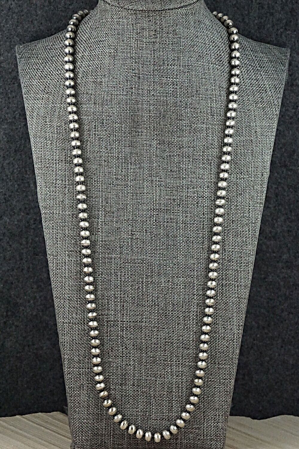Sterling Silver Navajo Pearl Necklace 60" - Dorinda Mariano