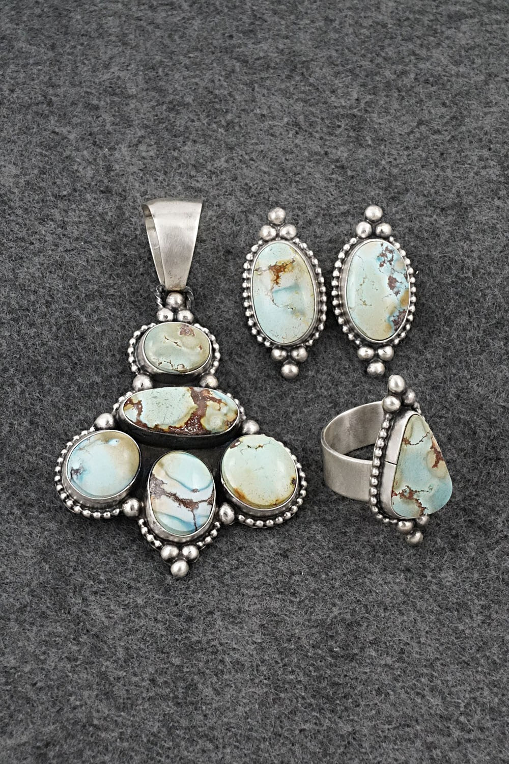 Turquoise & Sterling Silver Pendant, Ring & Earrings Set - Darrin Livingston