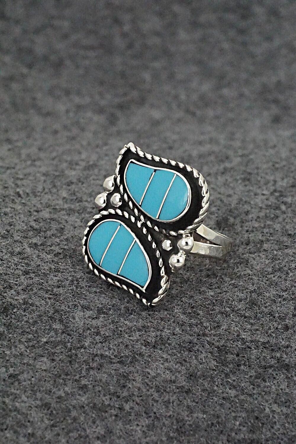 Turquoise & Sterling Silver Inlay Ring - Susie Lowsayatee - Size 7