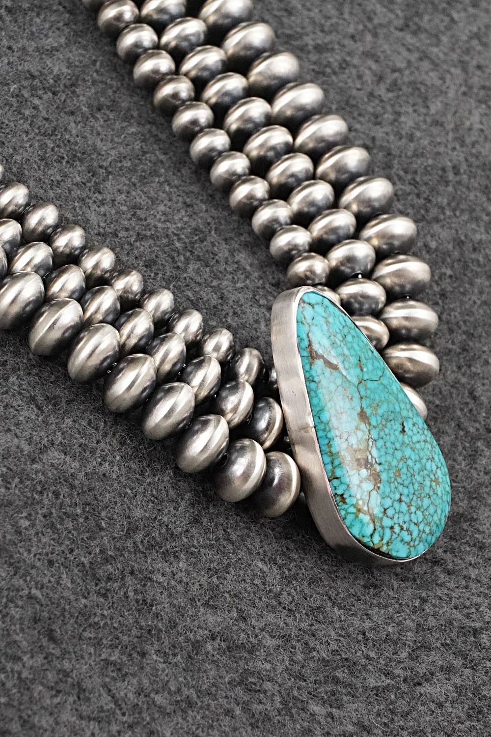 Turquoise & Sterling Silver Navajo Pearl Necklace - Gruber & Halwood