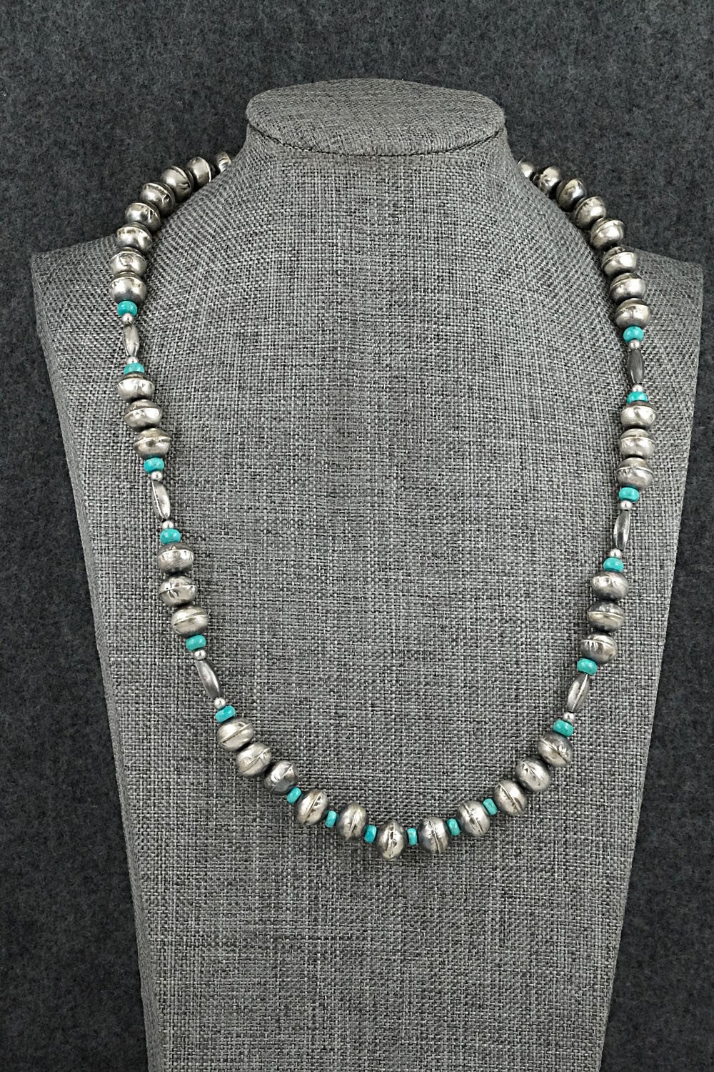 Turquoise & Sterling Silver Navajo Pearl Necklace 20" - Vintage