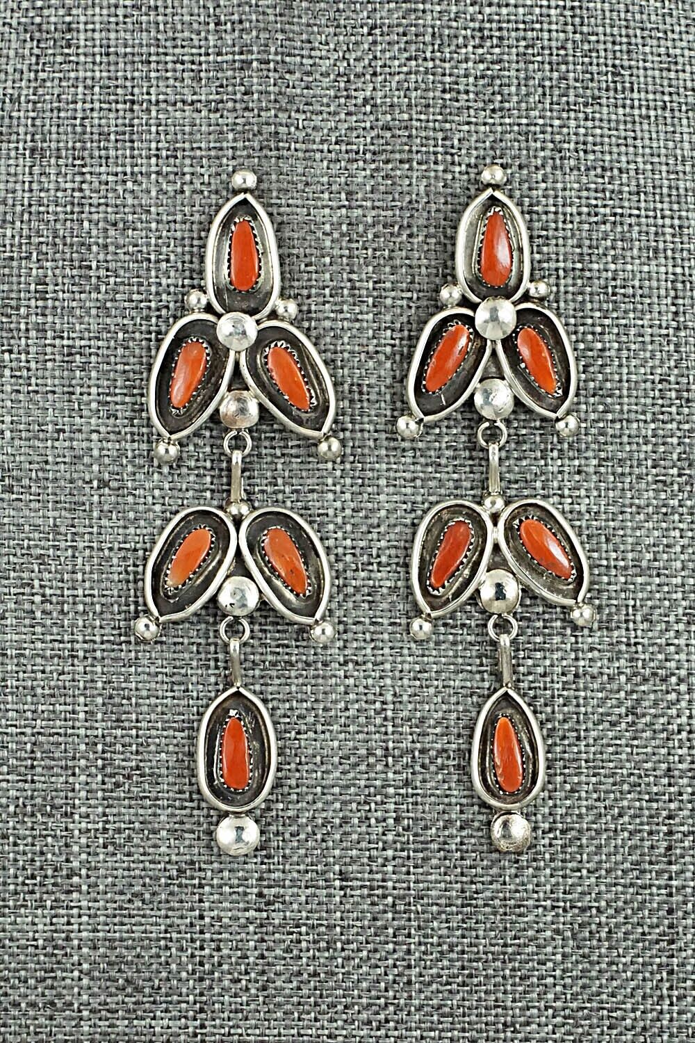 Coral & Sterling Silver Earrings - Viola Bobelu