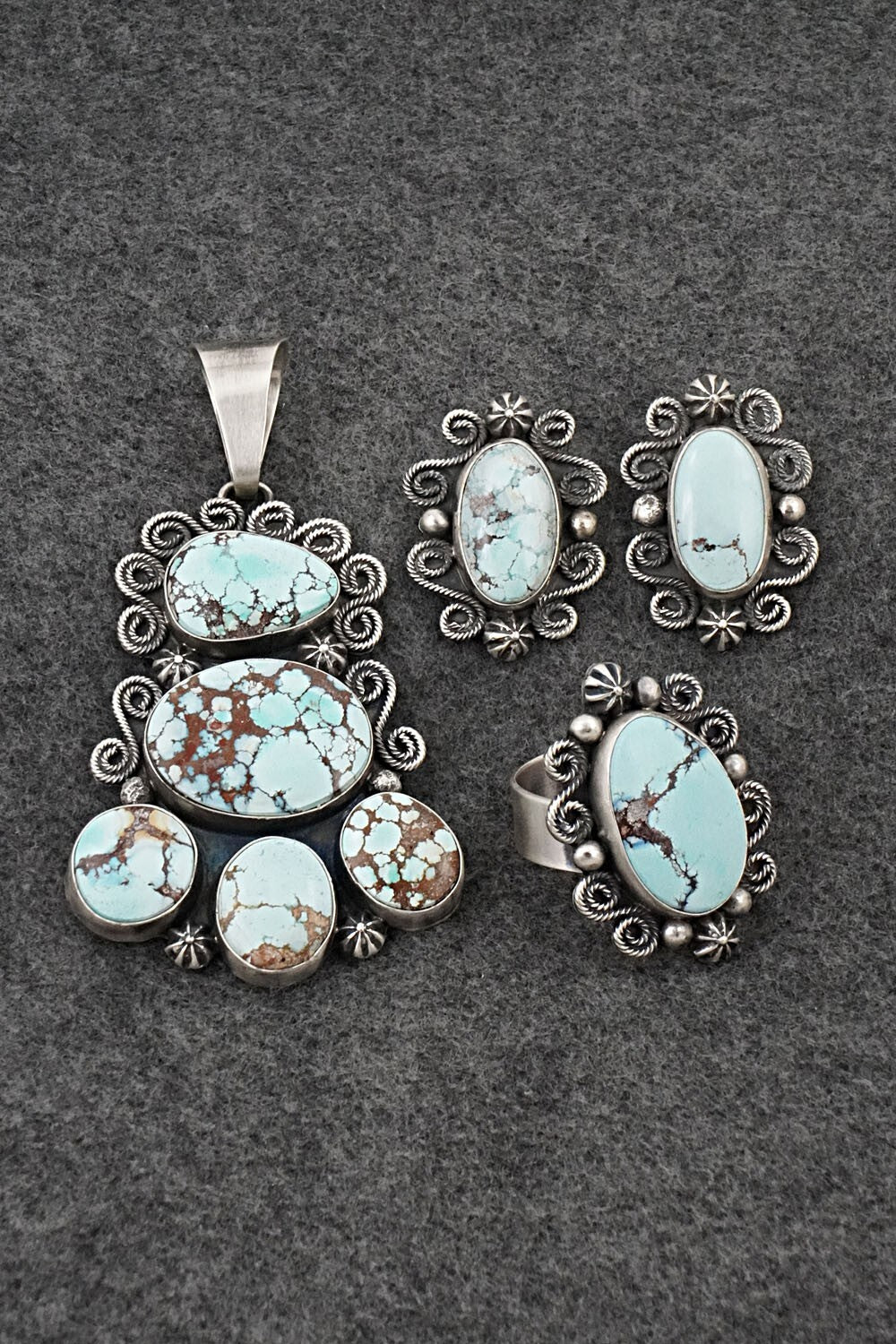 Turquoise & Sterling Silver Pendant, Ring & Earrings Set - Darrin Livingston