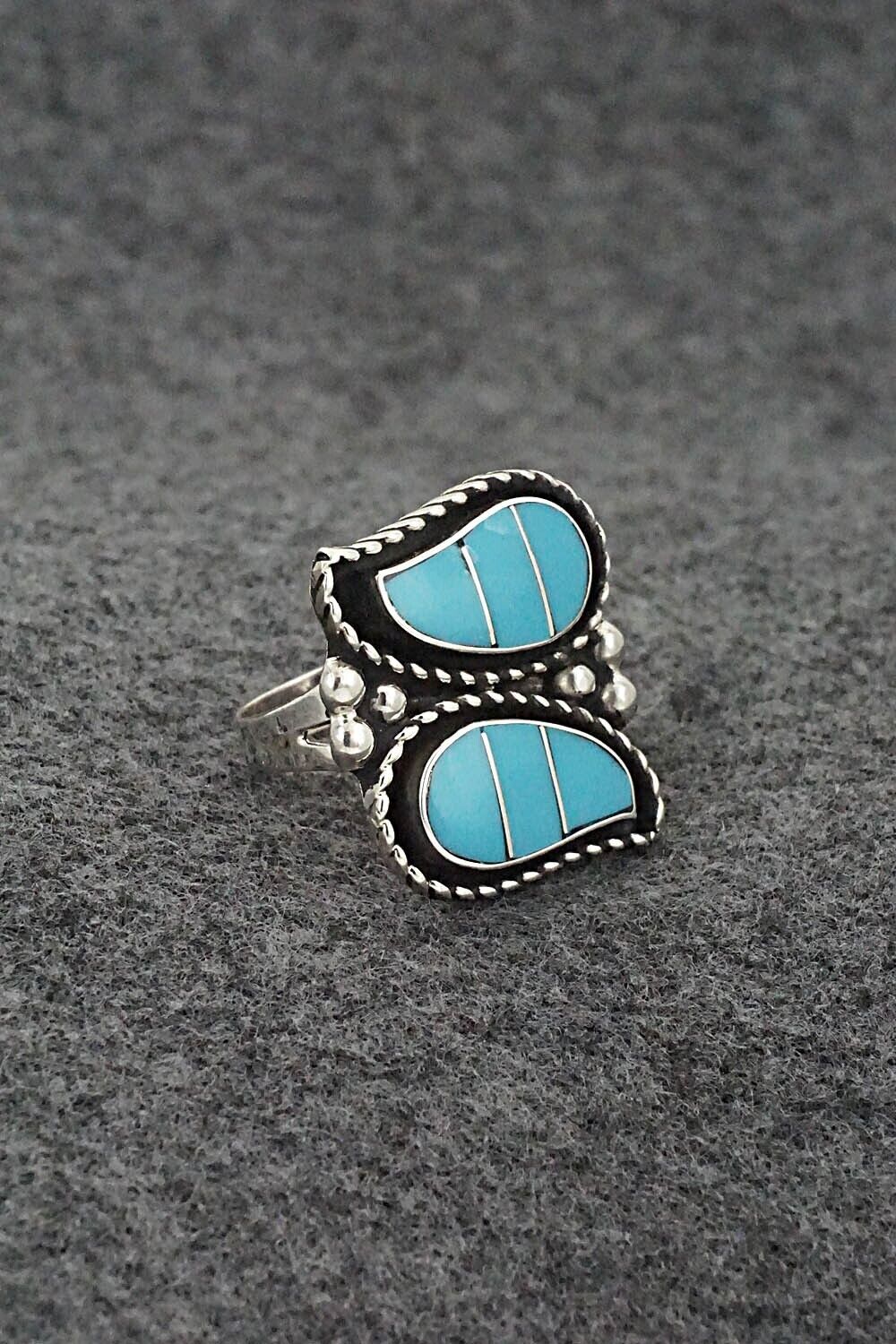 Turquoise & Sterling Silver Inlay Ring - Susie Lowsayatee - Size 7