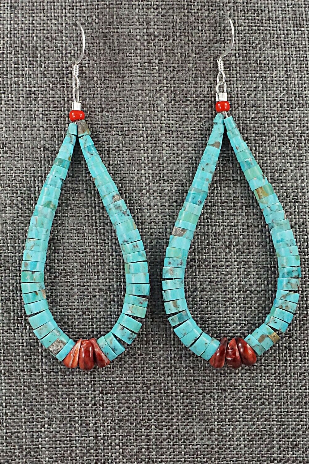 Spiny Oyster, Turquoise & Sterling Silver Earrings - Lupe Lovato