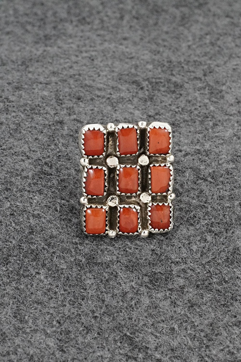Coral & Sterling Silver Ring - Priscilla Reeder - Size 7.5