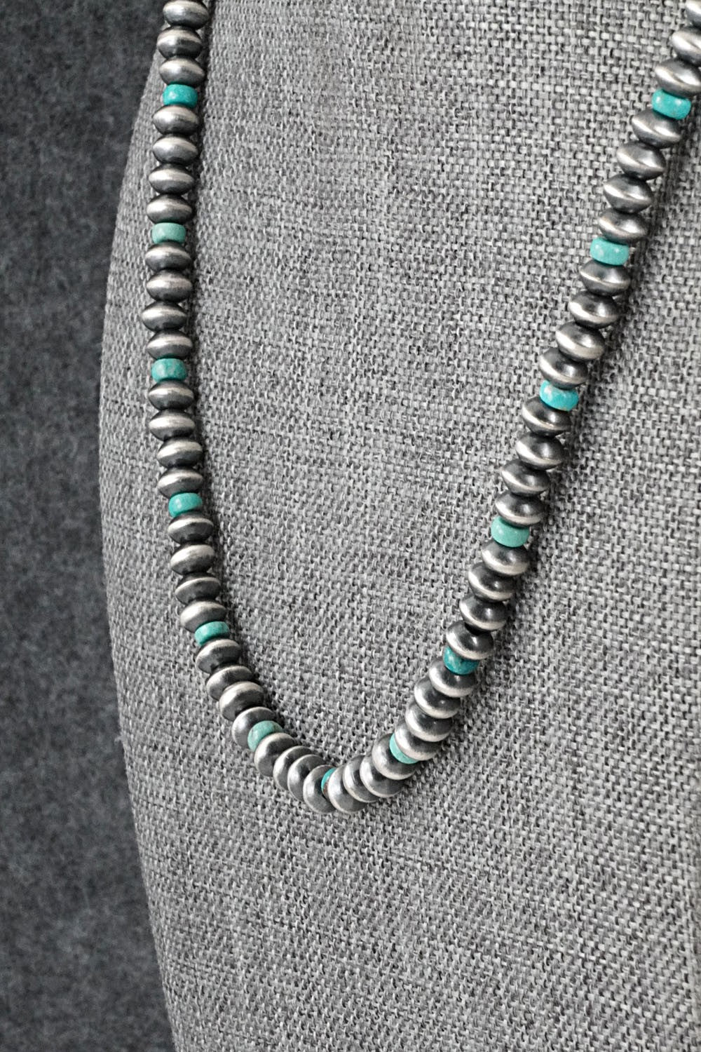 Turquoise & Sterling Silver Navajo Pearl Necklace 24" - Tonisha Haley