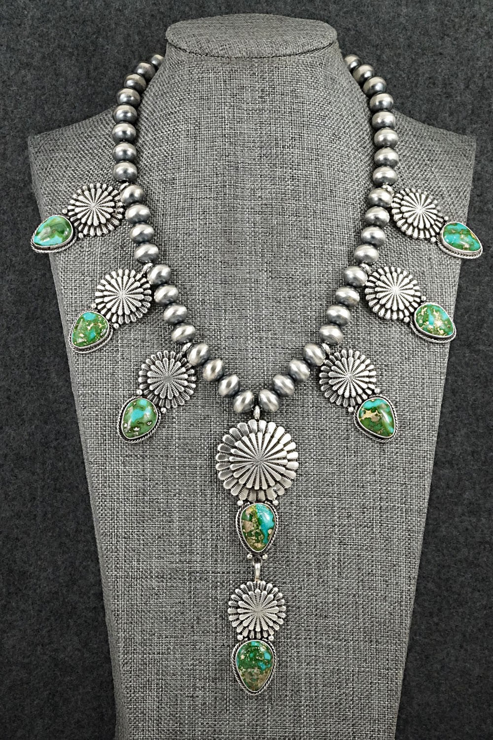 Turquoise & Sterling Silver Navajo Pearl Necklace - Adrienne Gordon