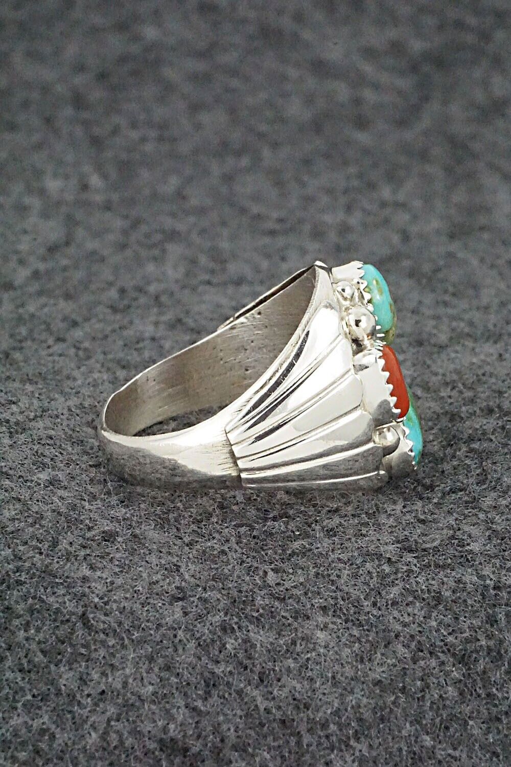 Turquoise, Coral and Sterling Silver Ring - Annie Spencer - Size 13.25